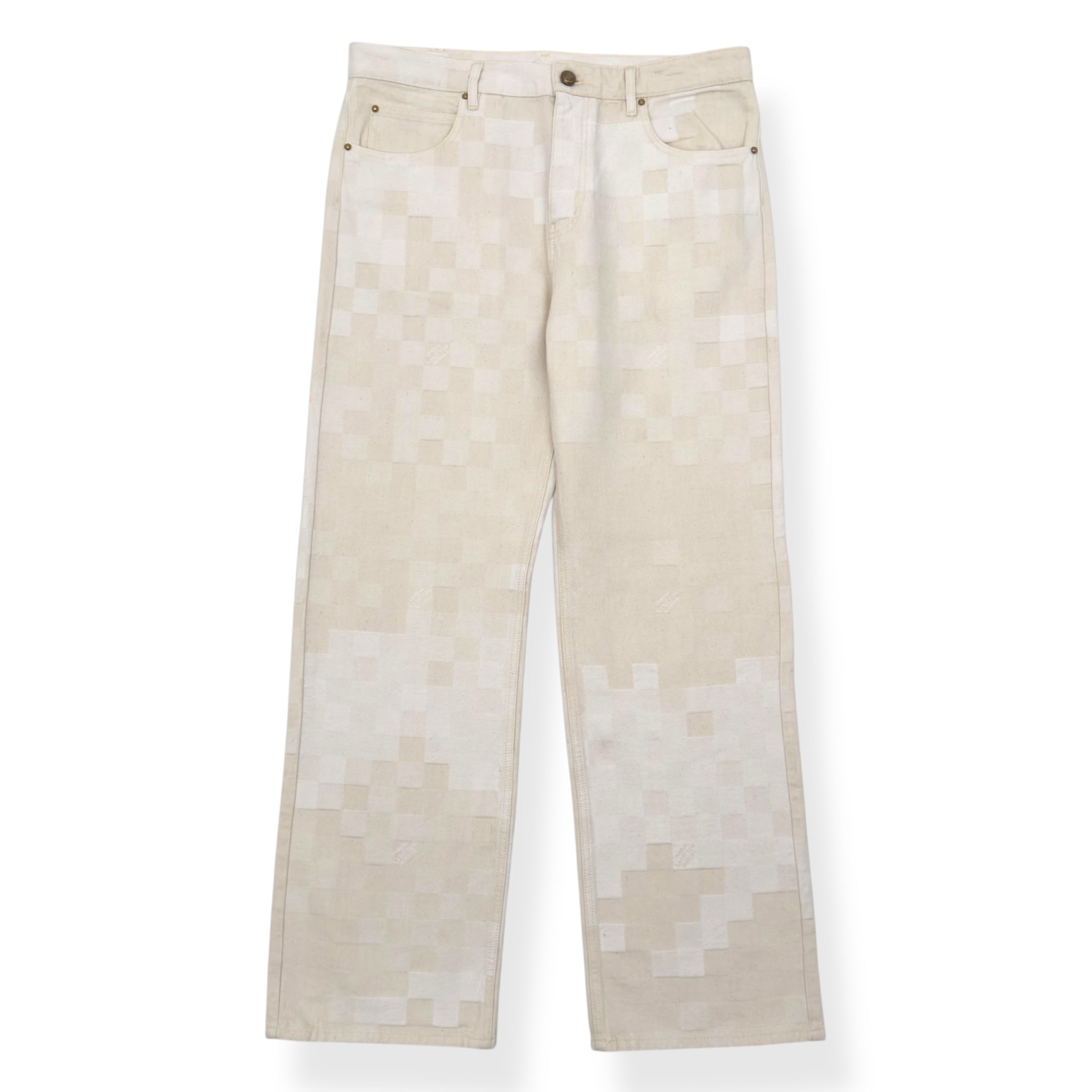 LOUIS VUITTON JACQUARD DENIM SKATE TROUSERS ECRU WHITE W34”