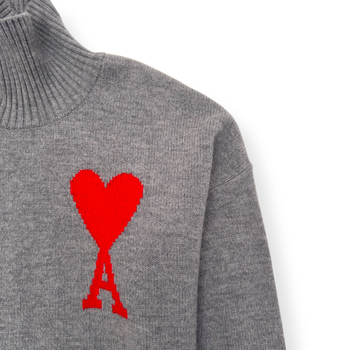 AMI PARIS AMI DE COEUR TURTLENECK SWEATER GREY / RED M