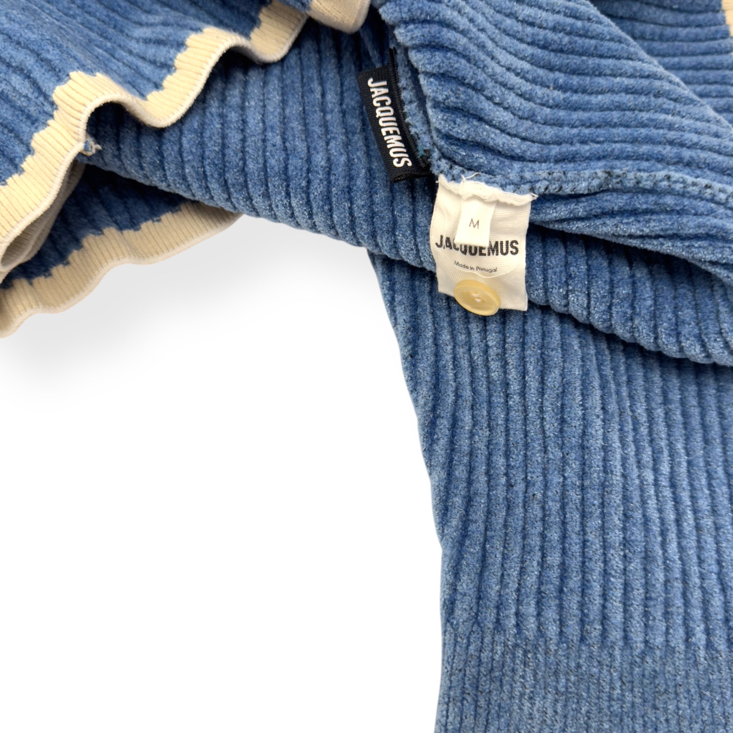 JACQUEMUS LE DUCI RIBBED POLO SWEATER BLUE M