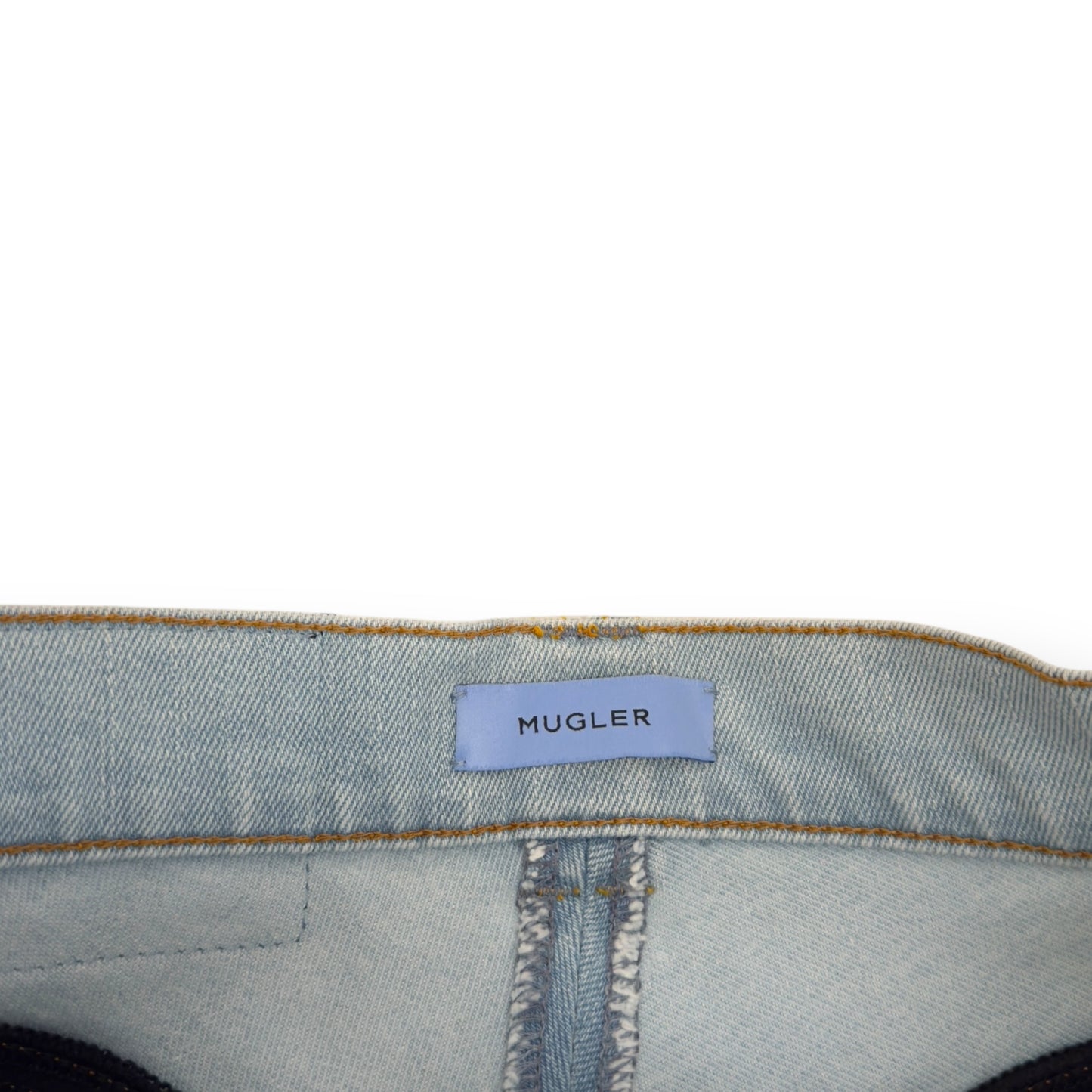 MUGLER SPIRAL SKINNY DENIM JEANS BLUE / BLACK 36 / W26”