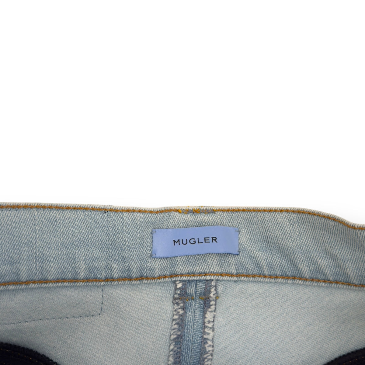 MUGLER SPIRAL SKINNY DENIM JEANS BLUE / BLACK 36 / W26”
