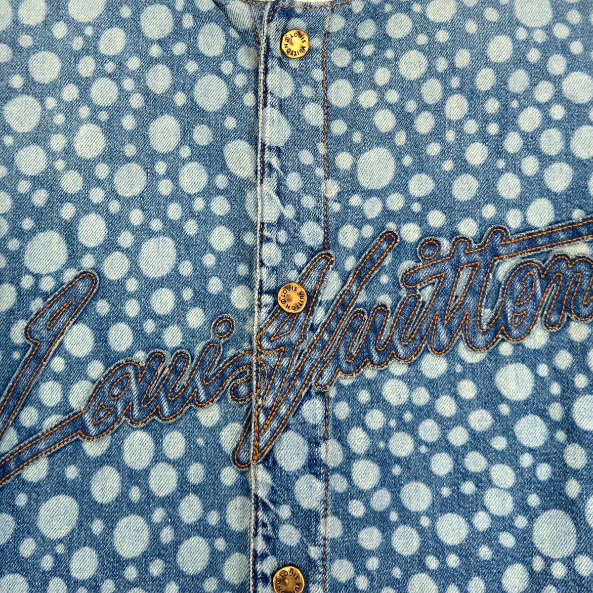LOUIS VUITTON X YAYOI KUSAMA DOT BASEBALL SHIRT BLUE / WHITE L