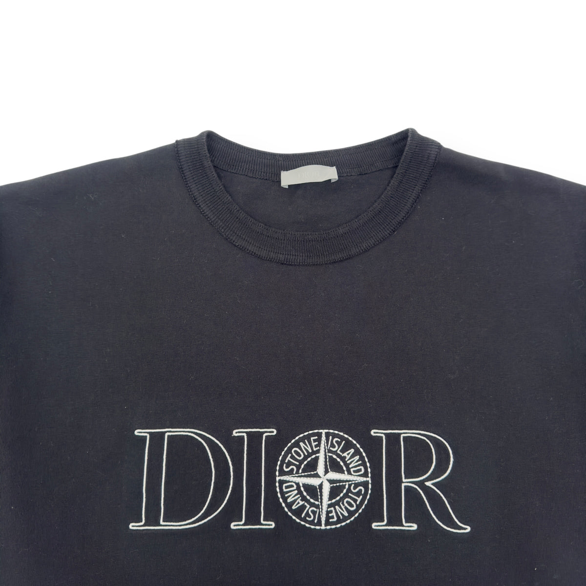 DIOR X STONE ISLAND OVERSIZED LOGO EMBROIDERED T-SHIRT BLACK / WHITE XL