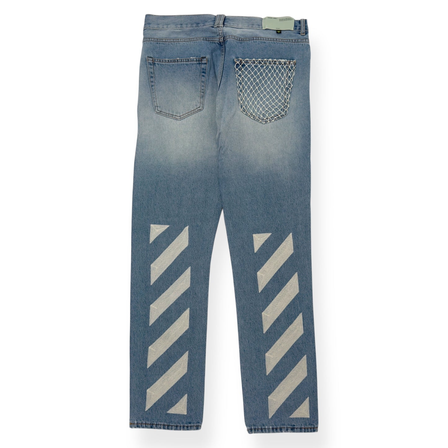 OFF-WHITE BLEACHED DENIM JEANS BLUE / WHITE W34”