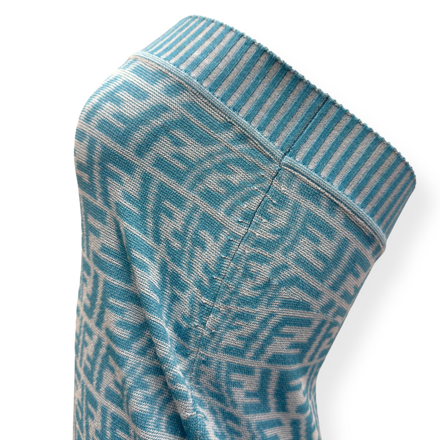 FENDI FF VERTIGO-JACQUARD KNIT MINI DRESS BLUE / WHITE 36 / XS