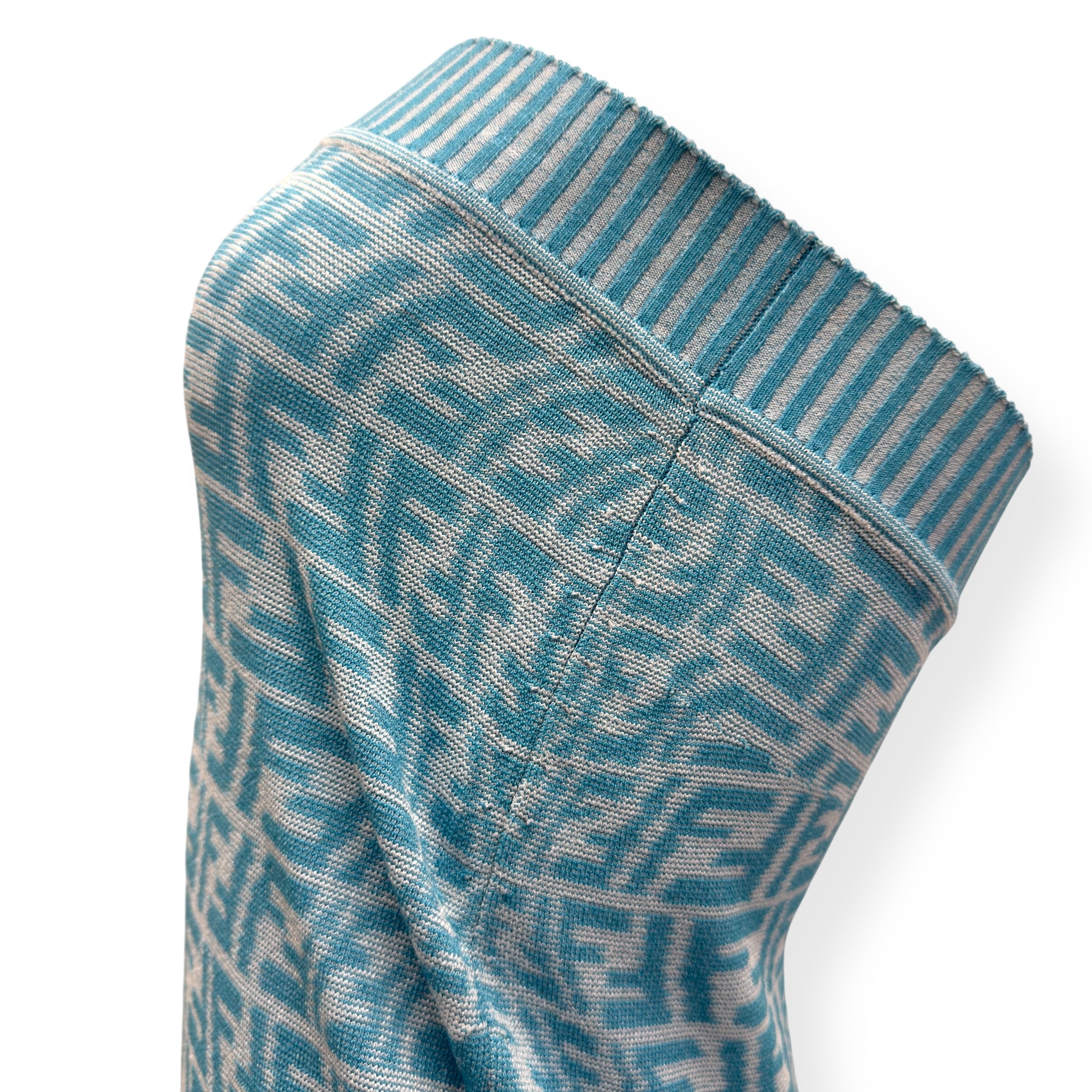 FENDI FF VERTIGO-JACQUARD KNIT MINI DRESS BLUE / WHITE 36 / XS