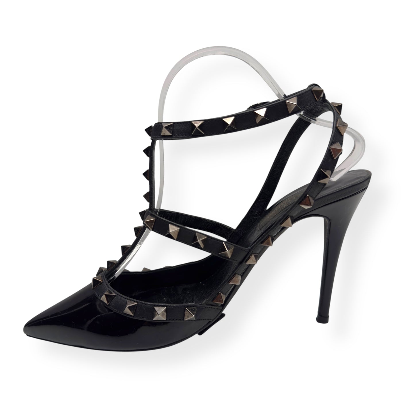 VALENTINO GARAVANI ROCKSTUD PATENT LEATHER HEELS NOIR 38 / UK5