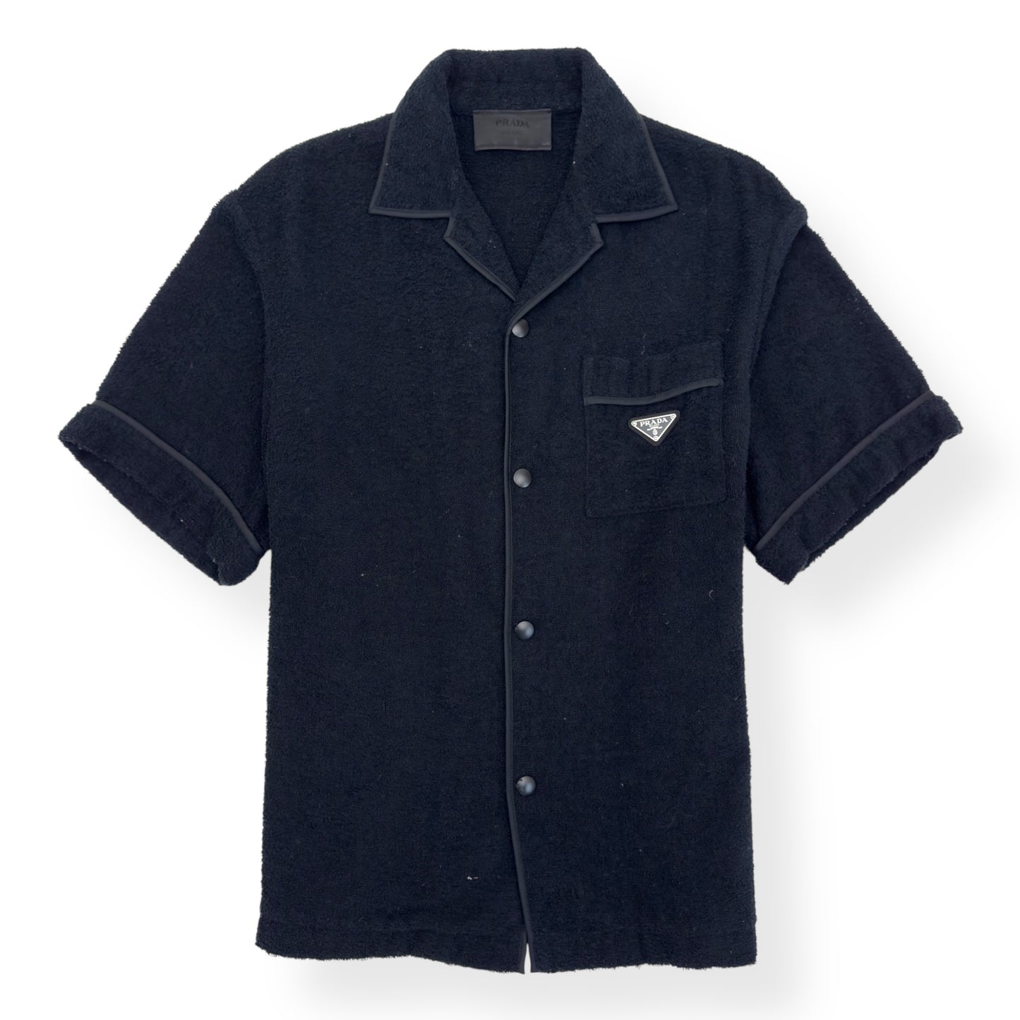 PRADA COTTON TOWELLING BOWLING SHIRT BLACK M