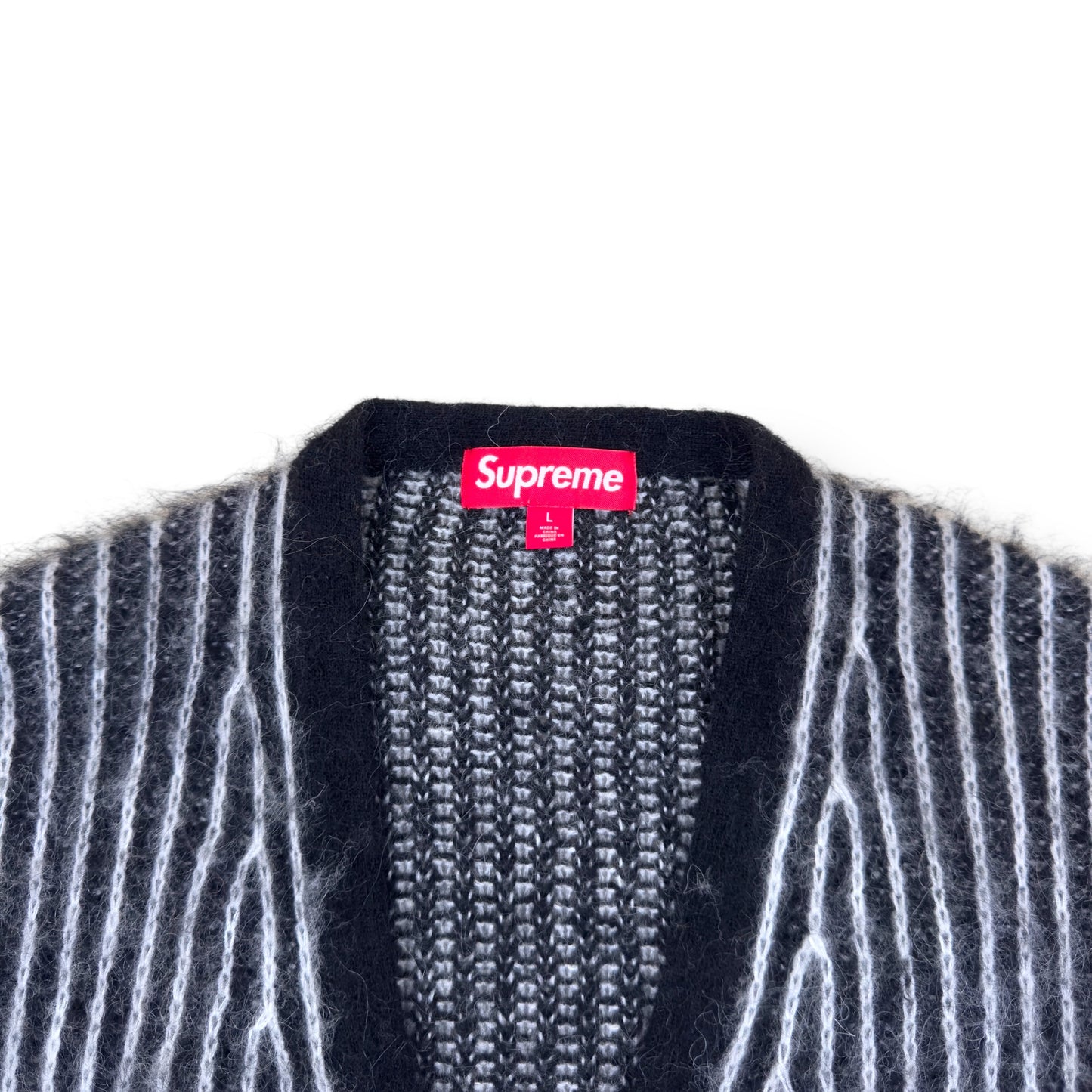 SUPREME 2-TONE MOHAIR CARDIGAN BLACK / WHITE L