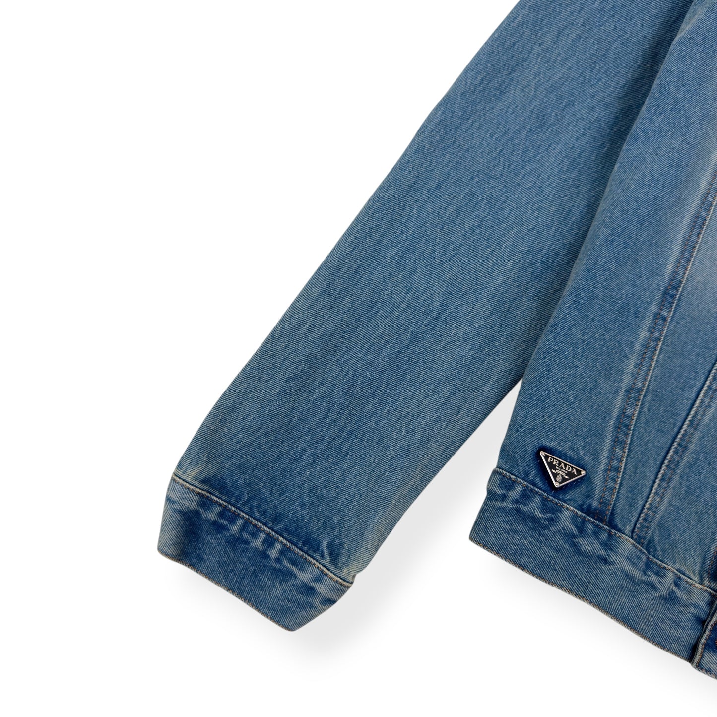 PRADA WASHED DENIM PLAQUE-LOGO DENIM JACKET LIGHT BLUE XL