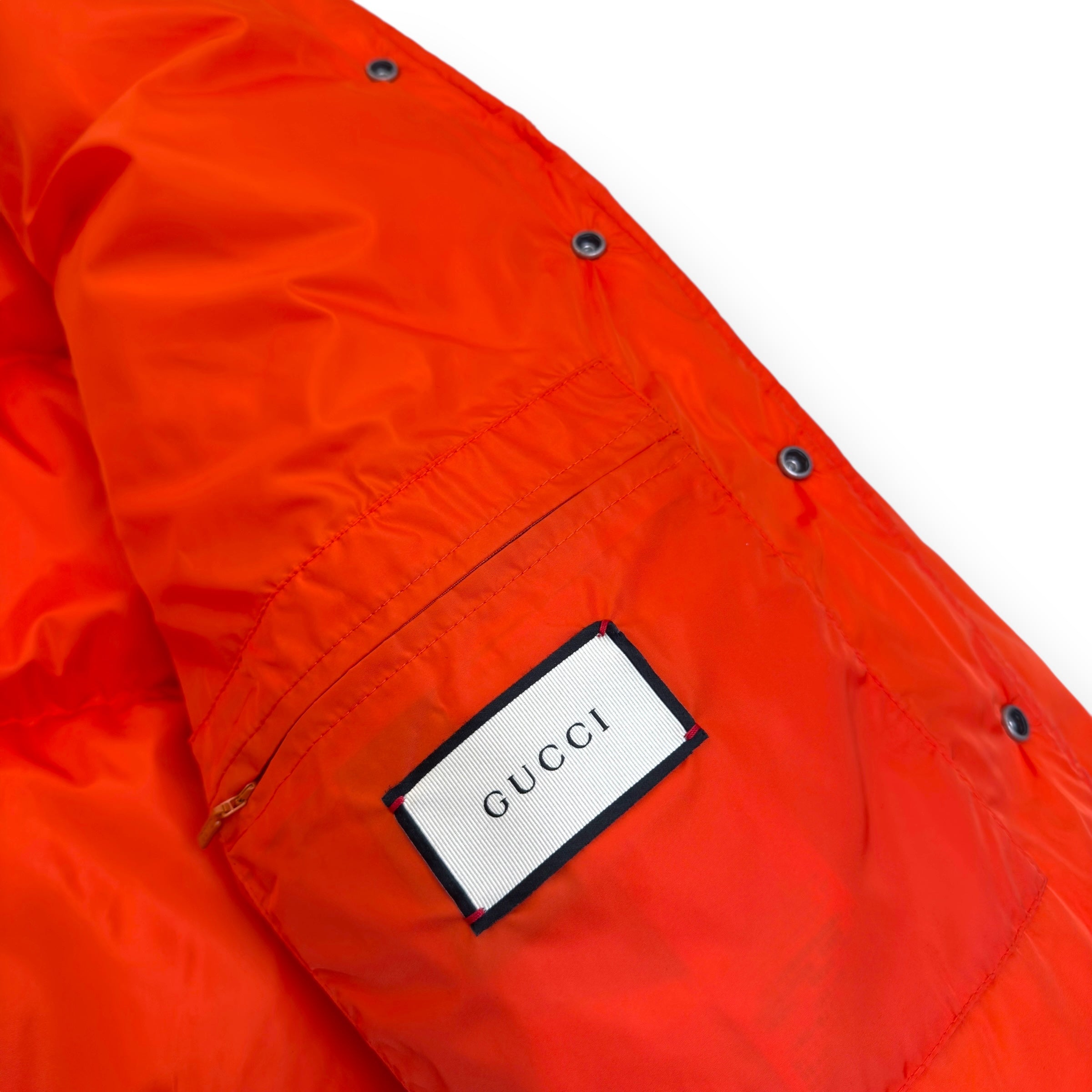 GUCCI NY YANKEES GOOSE DOWN PUFFER BOMBER JACKET ORANGE 46 / S