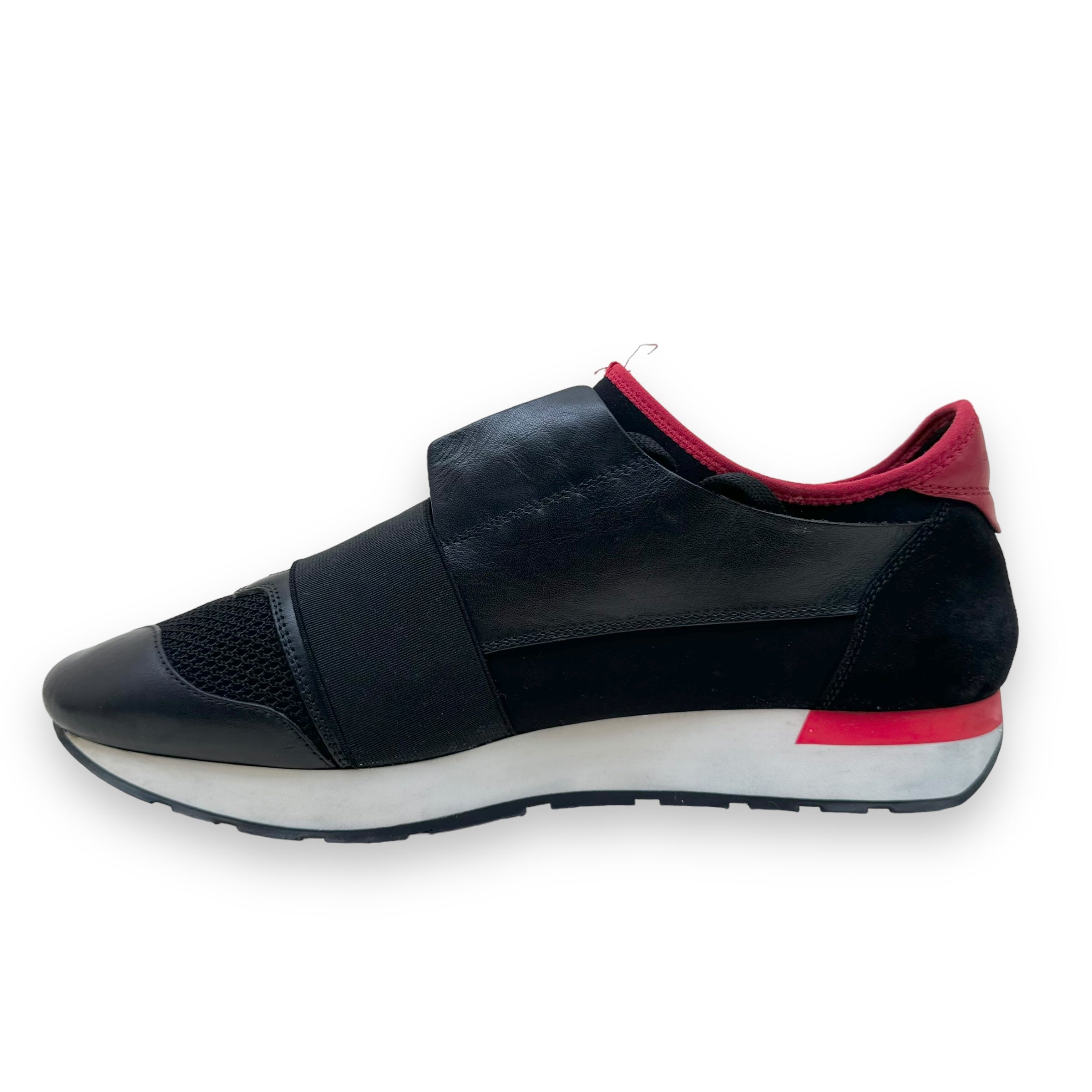 BALENCIAGA LEATHER / MESH RACE RUNNER SNEAKER BLACK / RED UK9