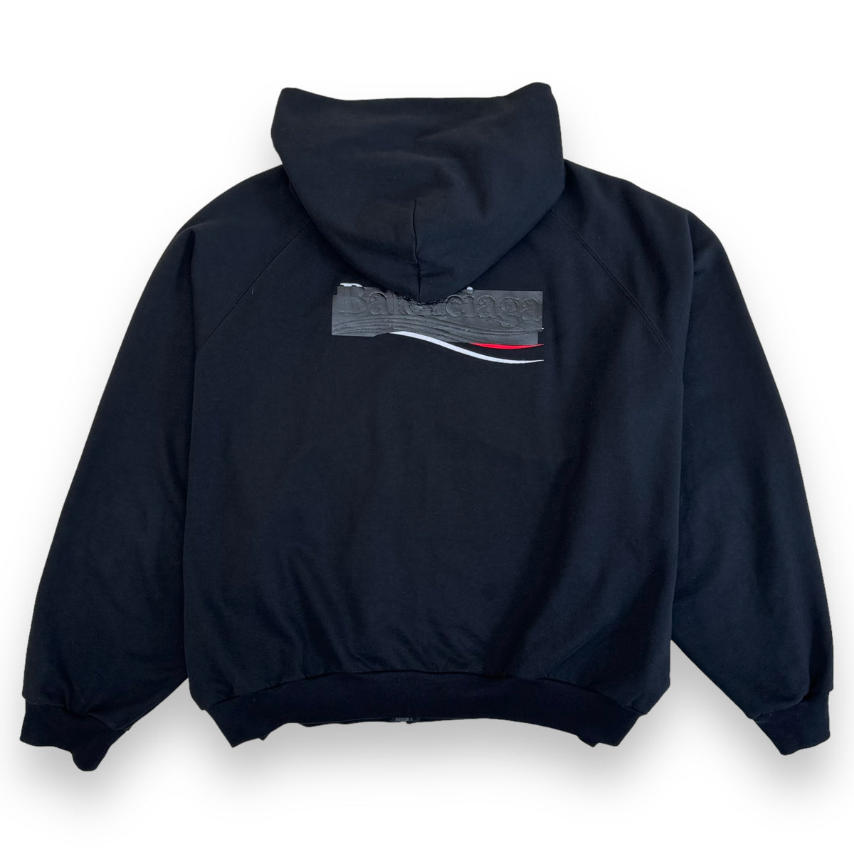 BALENCIAGA GAFFER LOGO-EMBROIDERED COTTON-JERSEY ZIP-UP HOODIE BLACK L