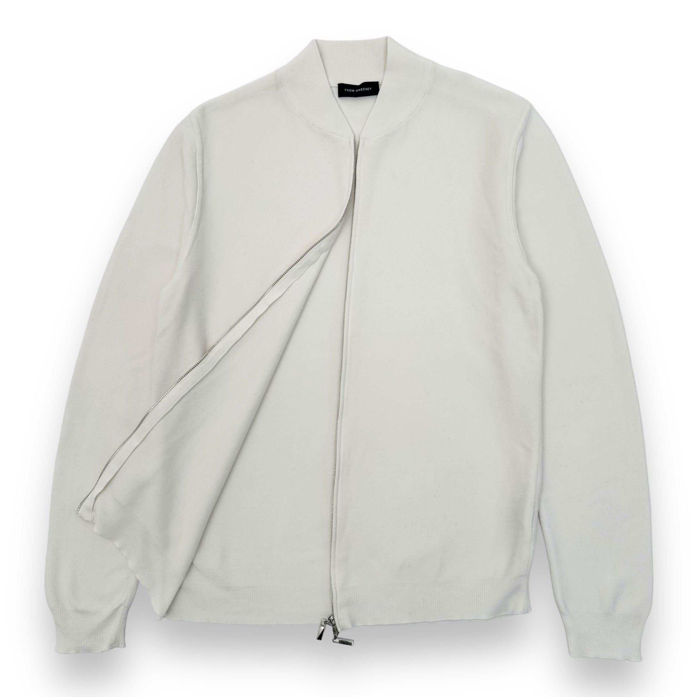 THOM SWEENEY FINE-KNIT COTTON ZIP-UP TRACK TOP WHITE L