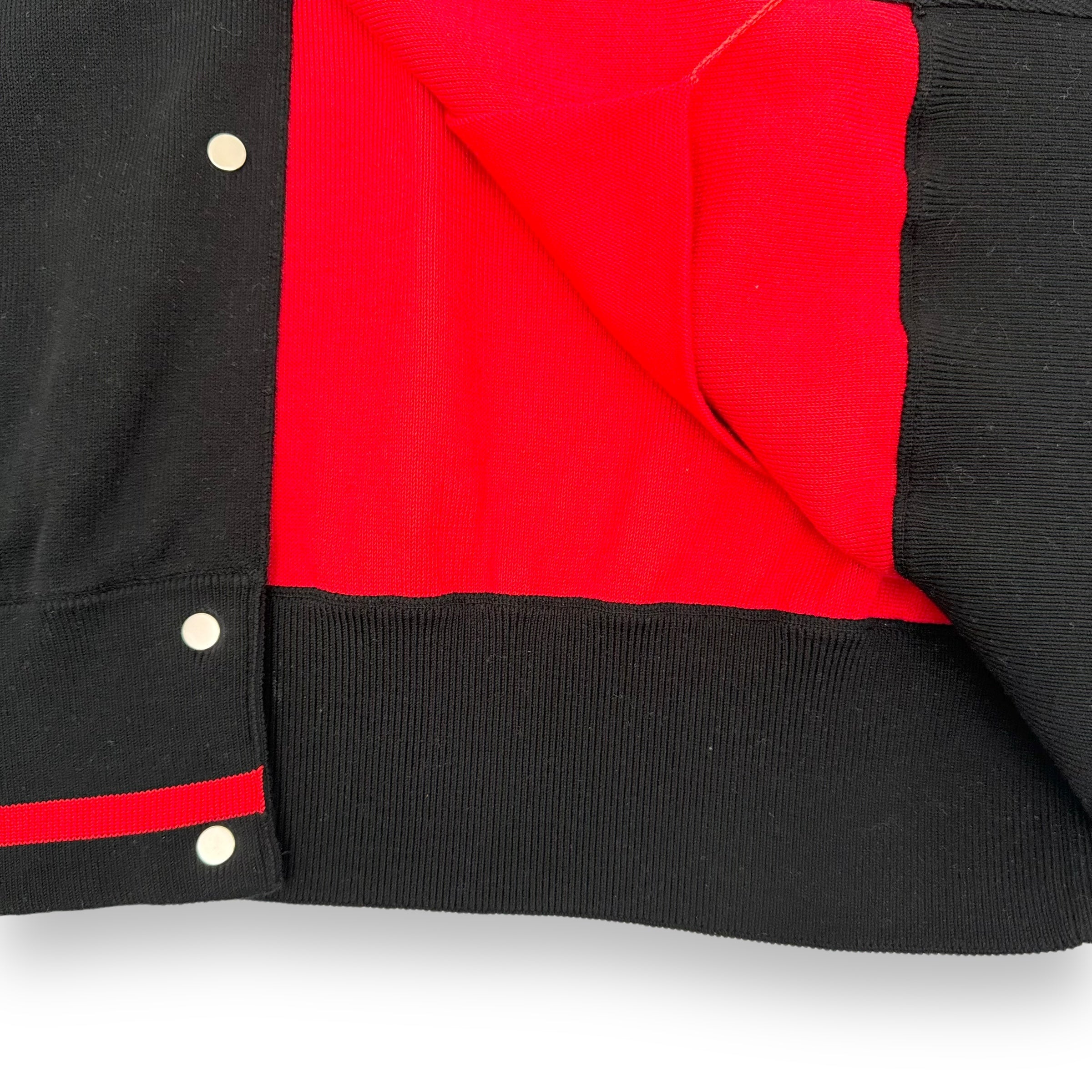 GIVENCHY KNITTED WOOL LOGO EMBROIDERED BOMBER JACKET BLACK / RED L