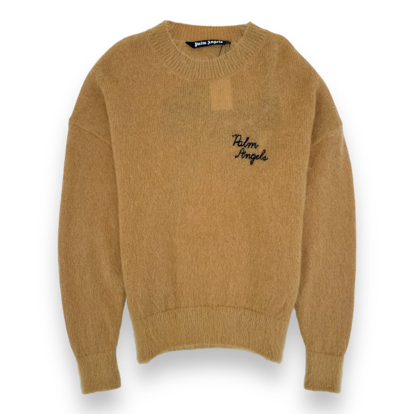 PALM ANGELS MOHAIR PALM-MOTIF CREW-NECK SWEATER BEIGE / YELLOW L