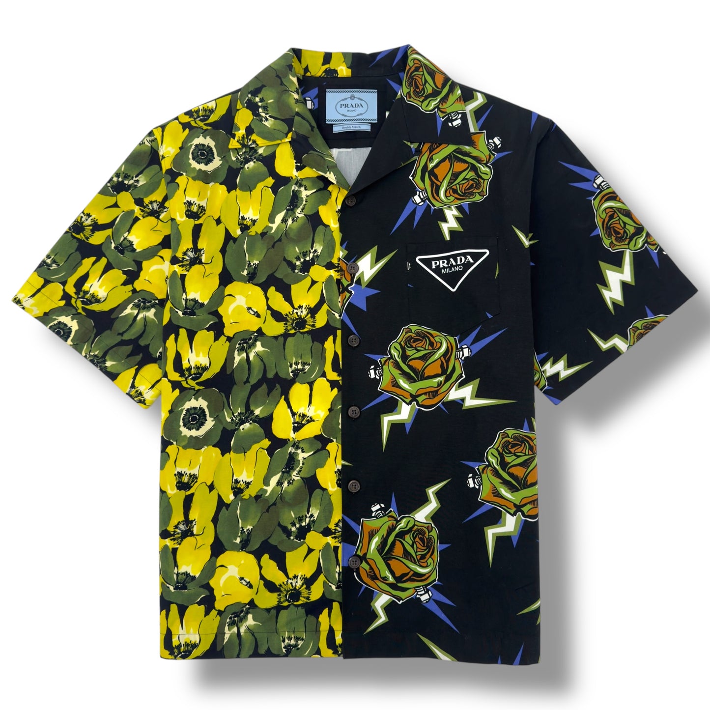 PRADA DOUBLE MATCH BOWLING SHIRT YELLOW / BLACK L