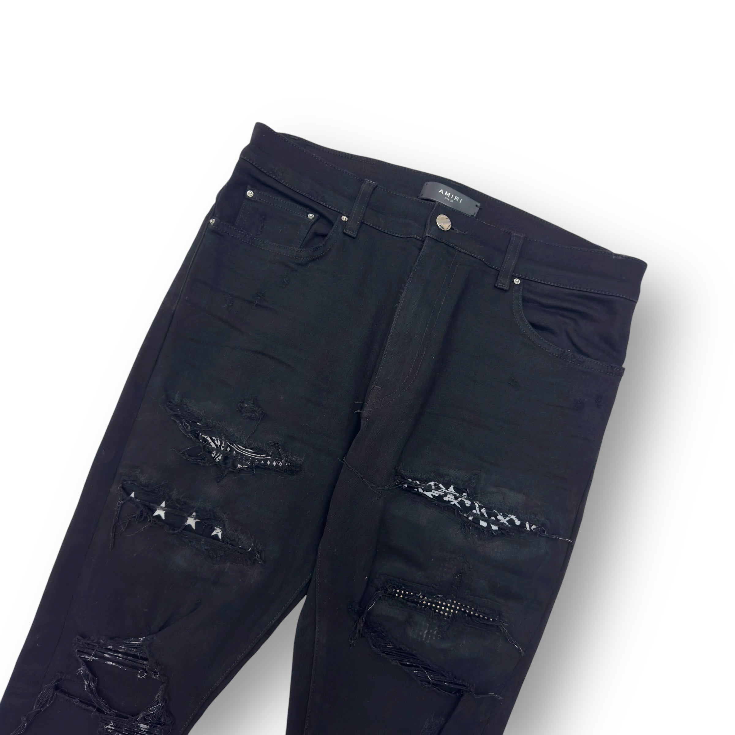 AMIRI BANDANA ART PATCH DENIM SKINNY JEANS BLACK W32