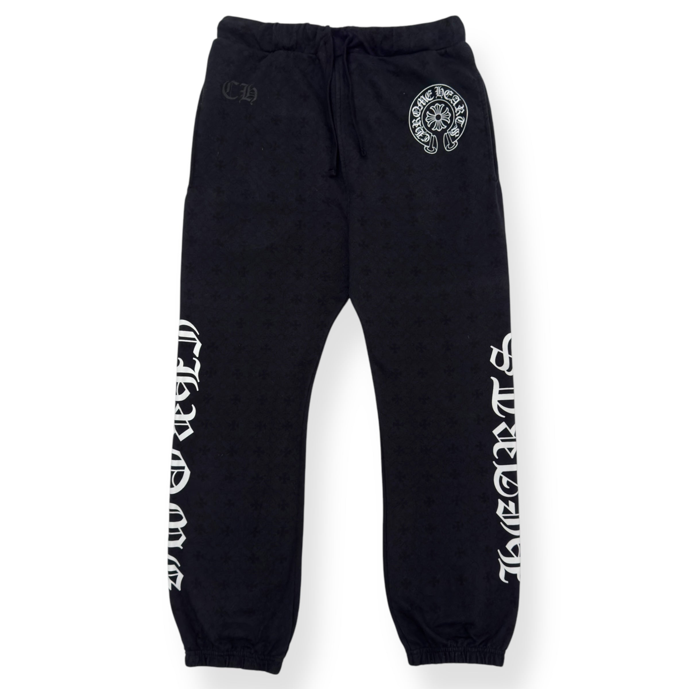 CHROME HEARTS ALL OVER MONOGRAM HORSESHOE LOGO SWEATPANTS BLACK / WHITE M