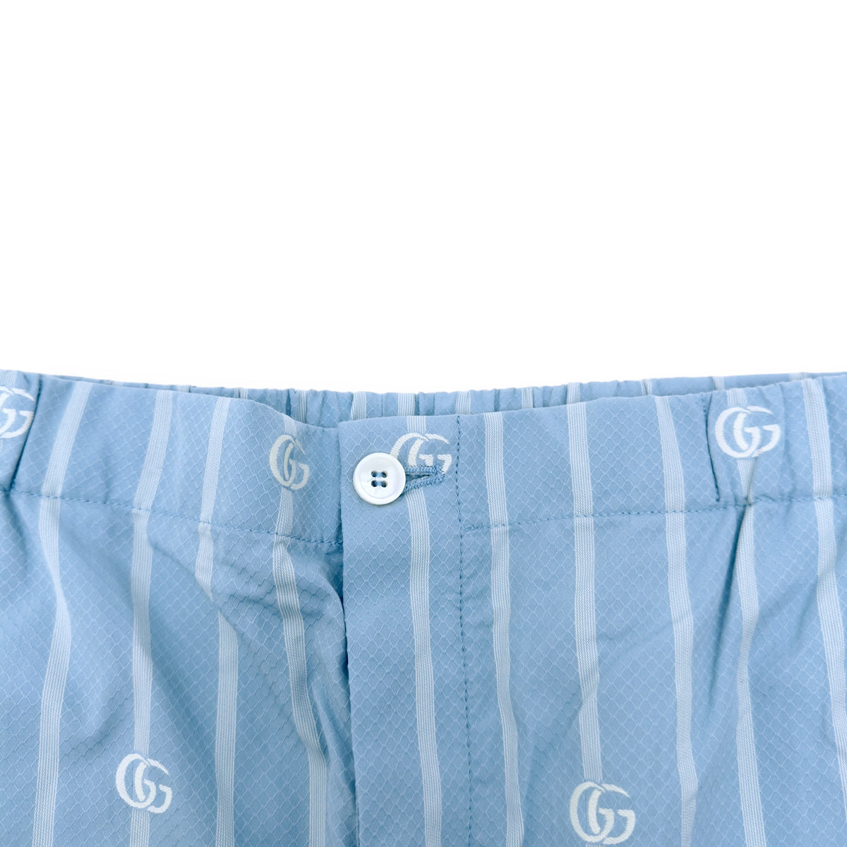 GUCCI LOGO-JACQUARD STRIPED COTTON-POPLIN SHORTS BLUE M