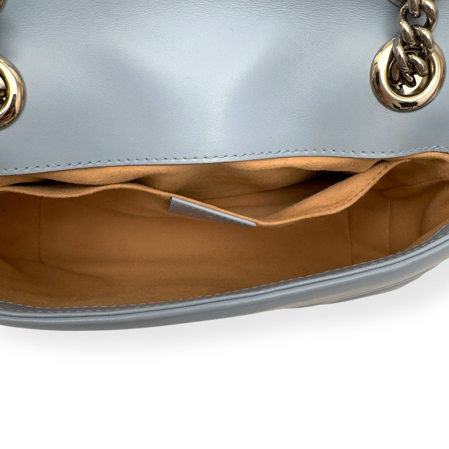 GUCCI CALFSKIN MATELASSE MINI GG MARMONT SHOULDER BAG BLUE