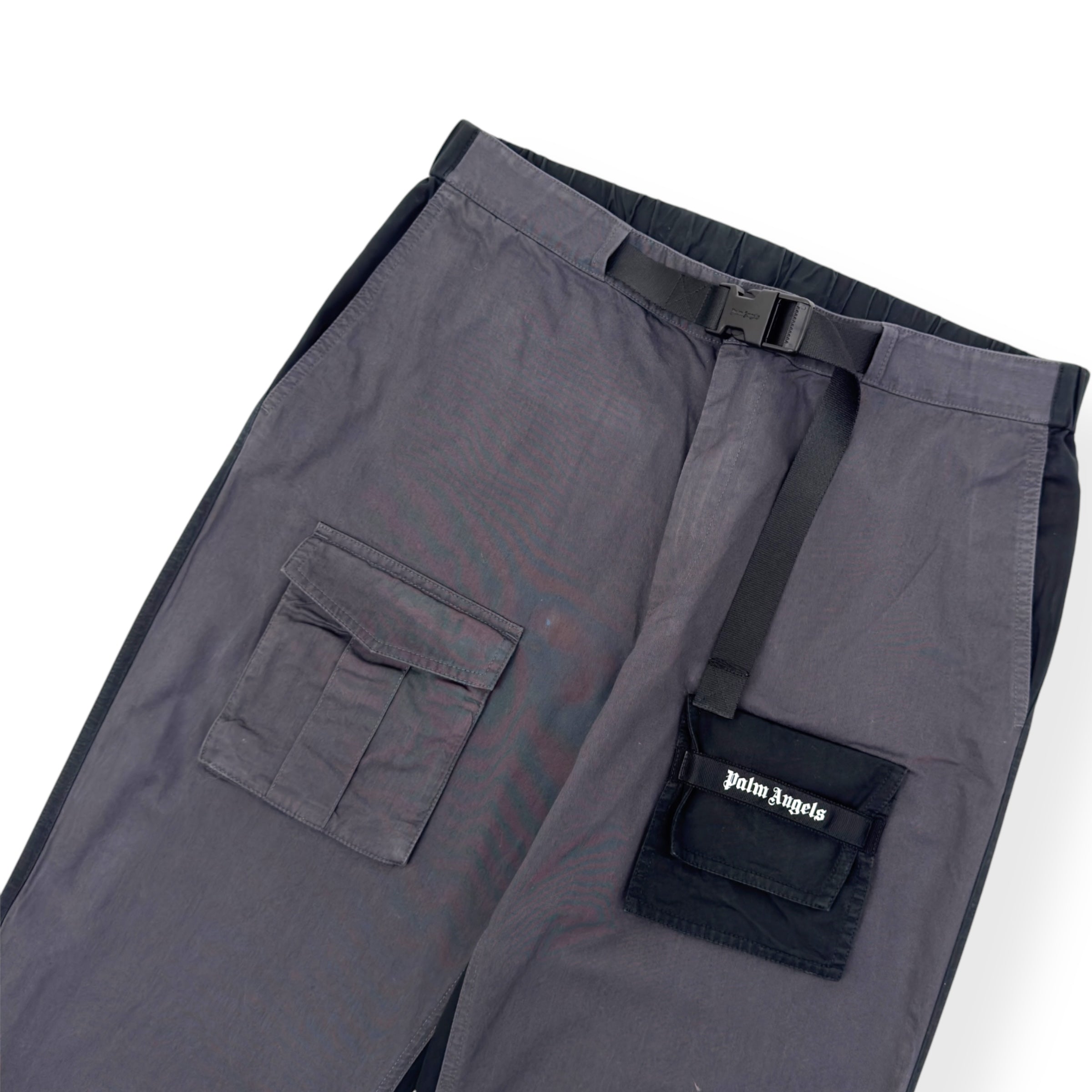 PALM ANGELS TWO TONE CARGO TROUSERS GREY / BLACK 50 / M