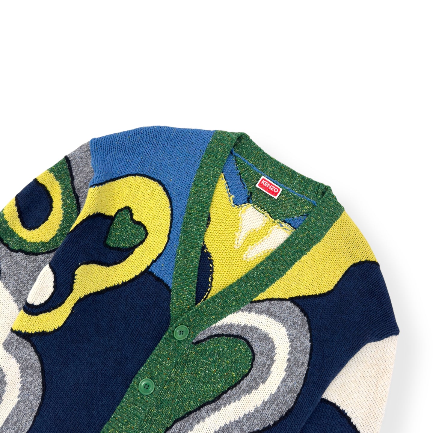 KENZO PARIS V-NECK ABSTRACT CARDIGAN GREEN / YELLOW L