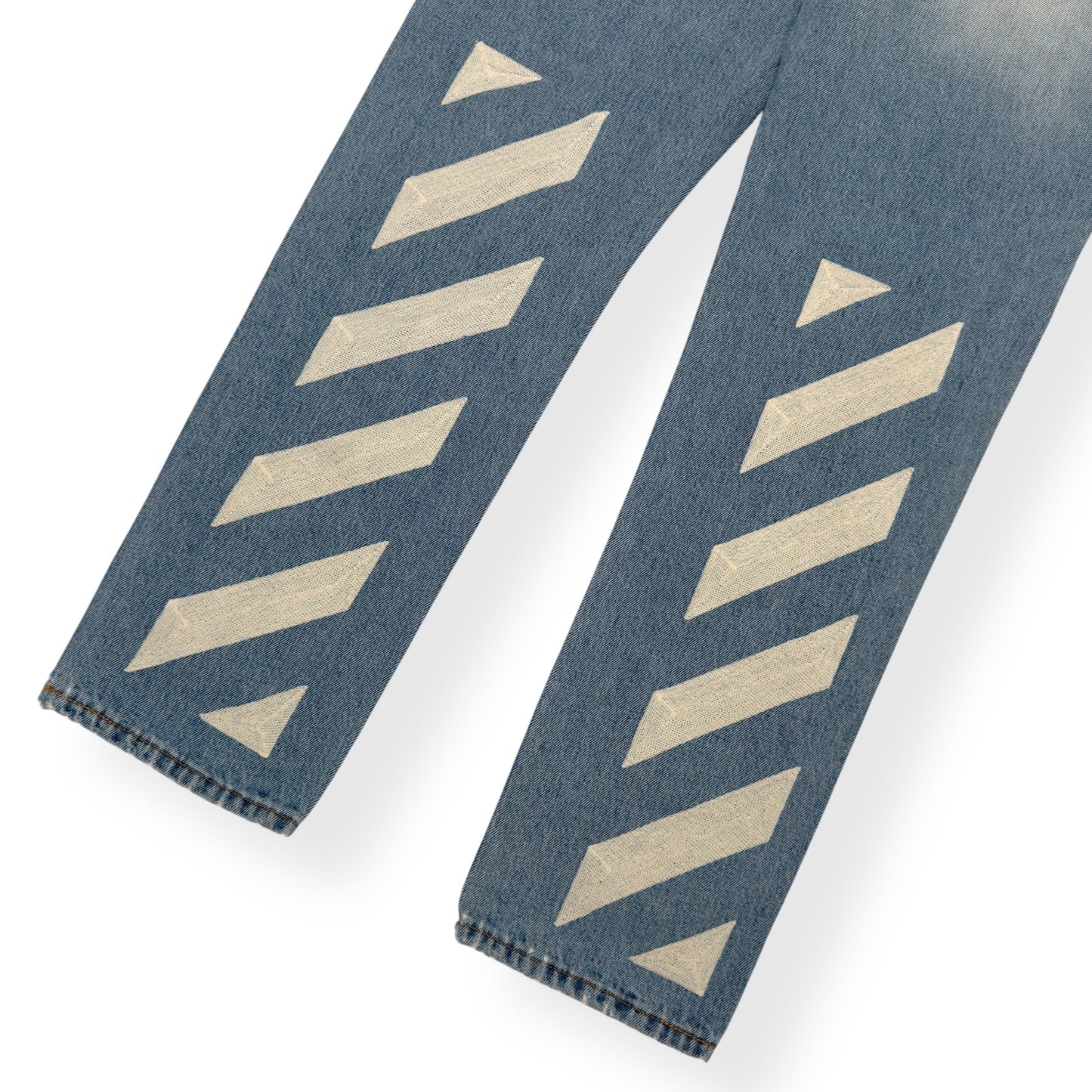 OFF-WHITE BLEACHED DENIM JEANS BLUE / WHITE W34”