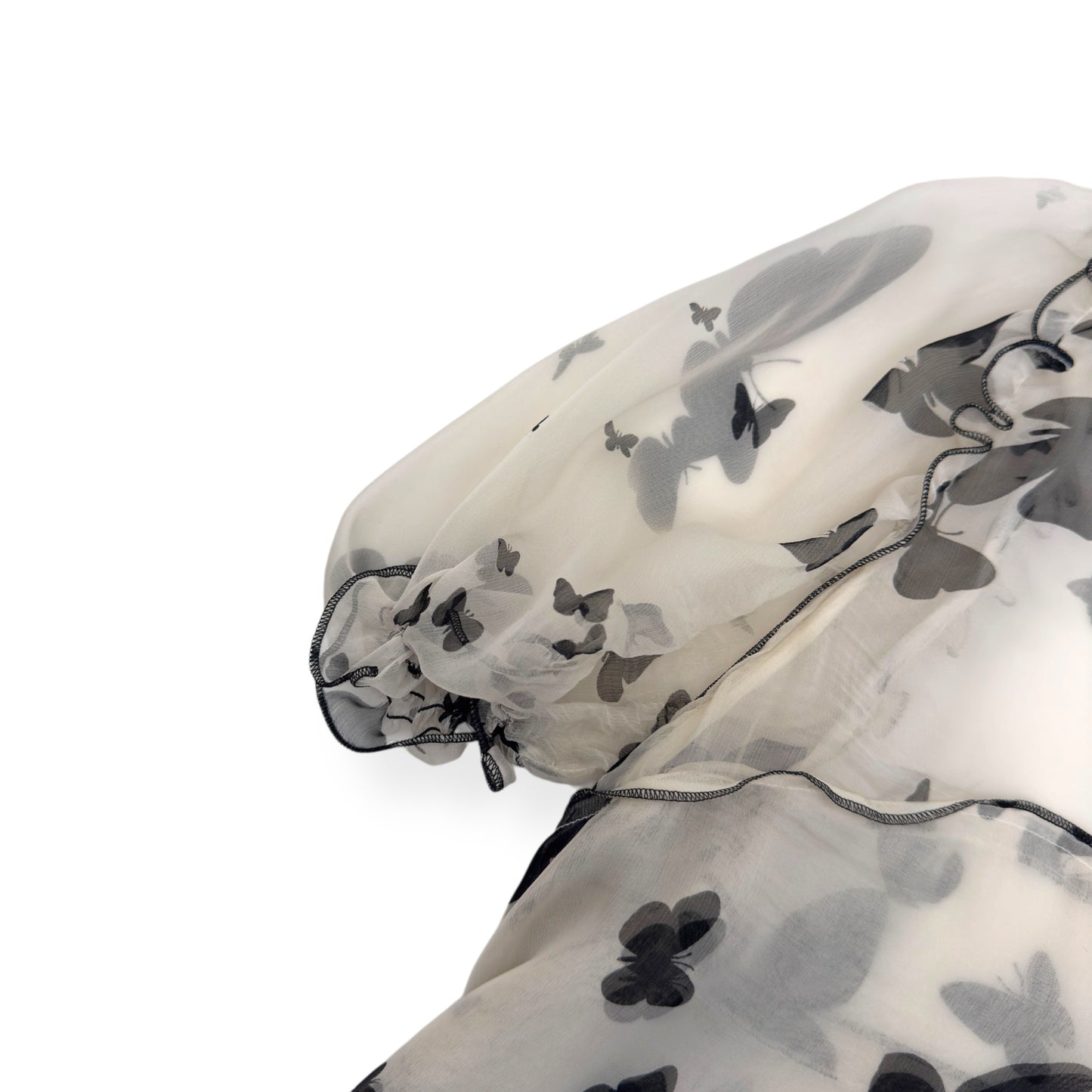 DOLCE & GABBANA BICOLOUR BUTTERFLY PRINT SHEER SILK BOW DETIAL BLOUSE BLACK / WHITE 44 / UK12