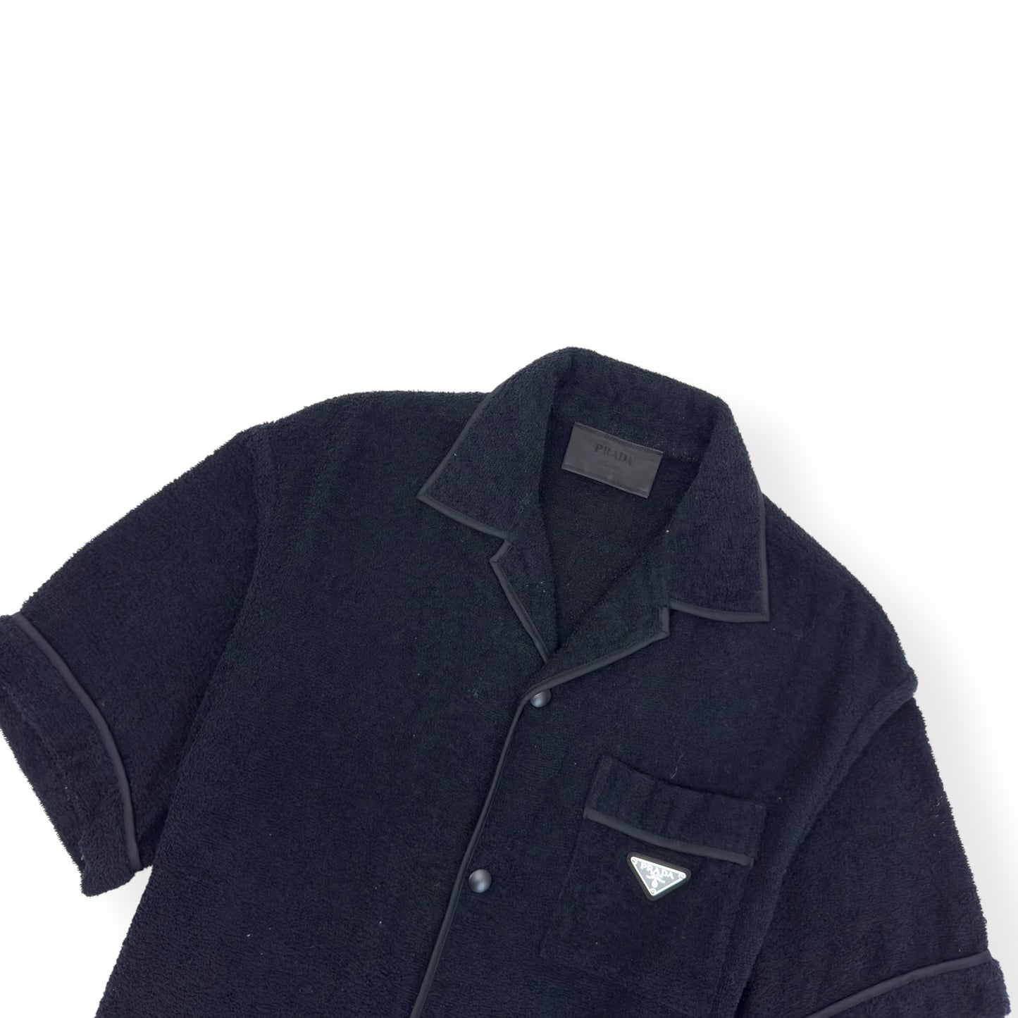 PRADA COTTON TOWELLING BOWLING SHIRT BLACK M