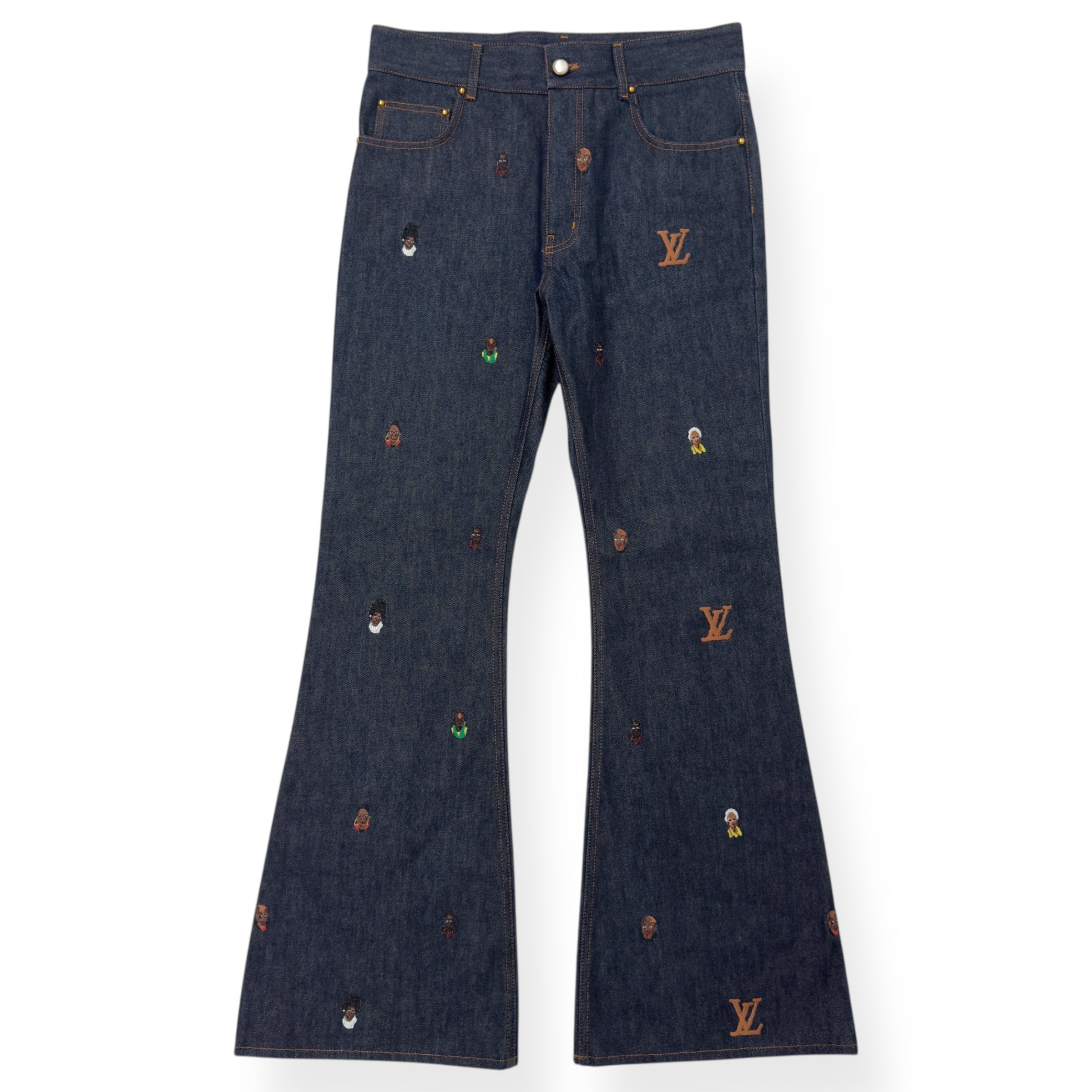 LOUIS VUITTON EMBROIDERED BOOTCUT DENIM TROUSERS INDIGO BLUE W30”
