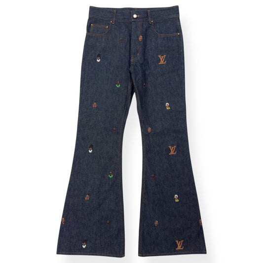 LOUIS VUITTON EMBROIDERED BOOTCUT DENIM TROUSERS INDIGO BLUE W30”