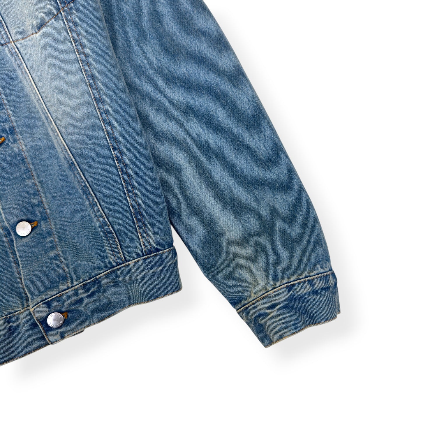PRADA WASHED DENIM PLAQUE-LOGO DENIM JACKET LIGHT BLUE XL