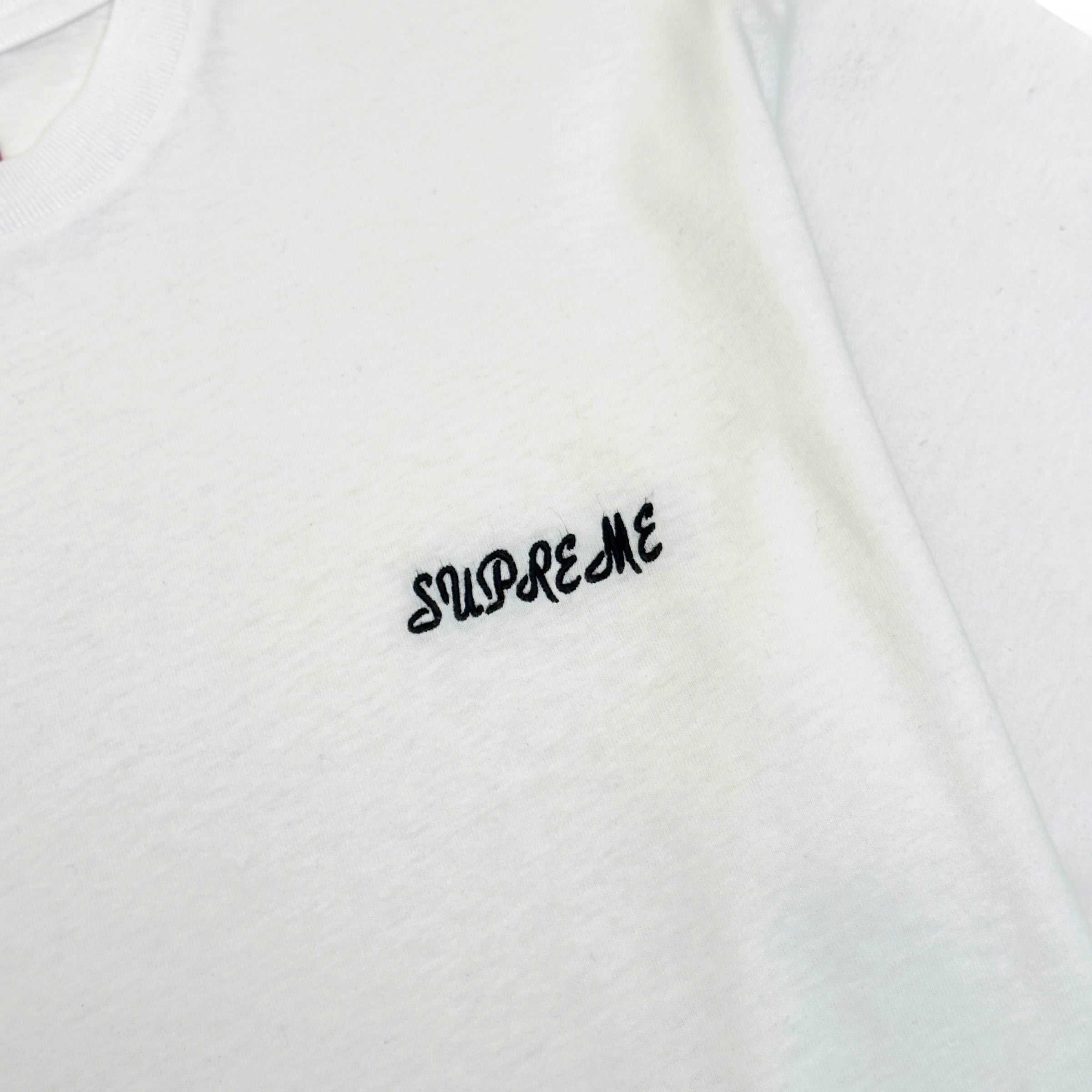 SUPREME WASHED SCRIPT LOGO COTTON T-SHIRT WHITE L
