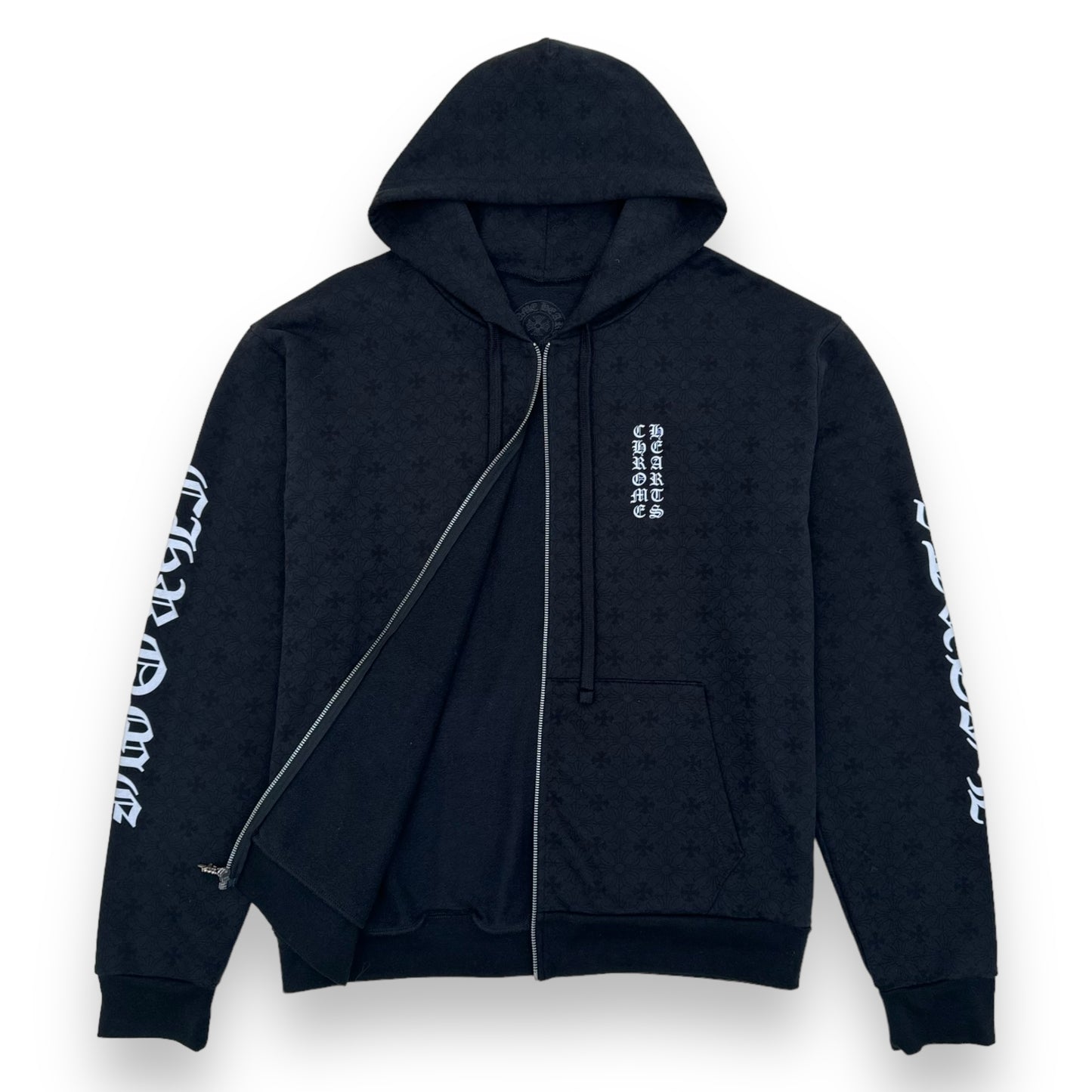 CHROME HEARTS PLUS CROSS ALLOVER PRINT ZIP-UP HOODIE BLACK L