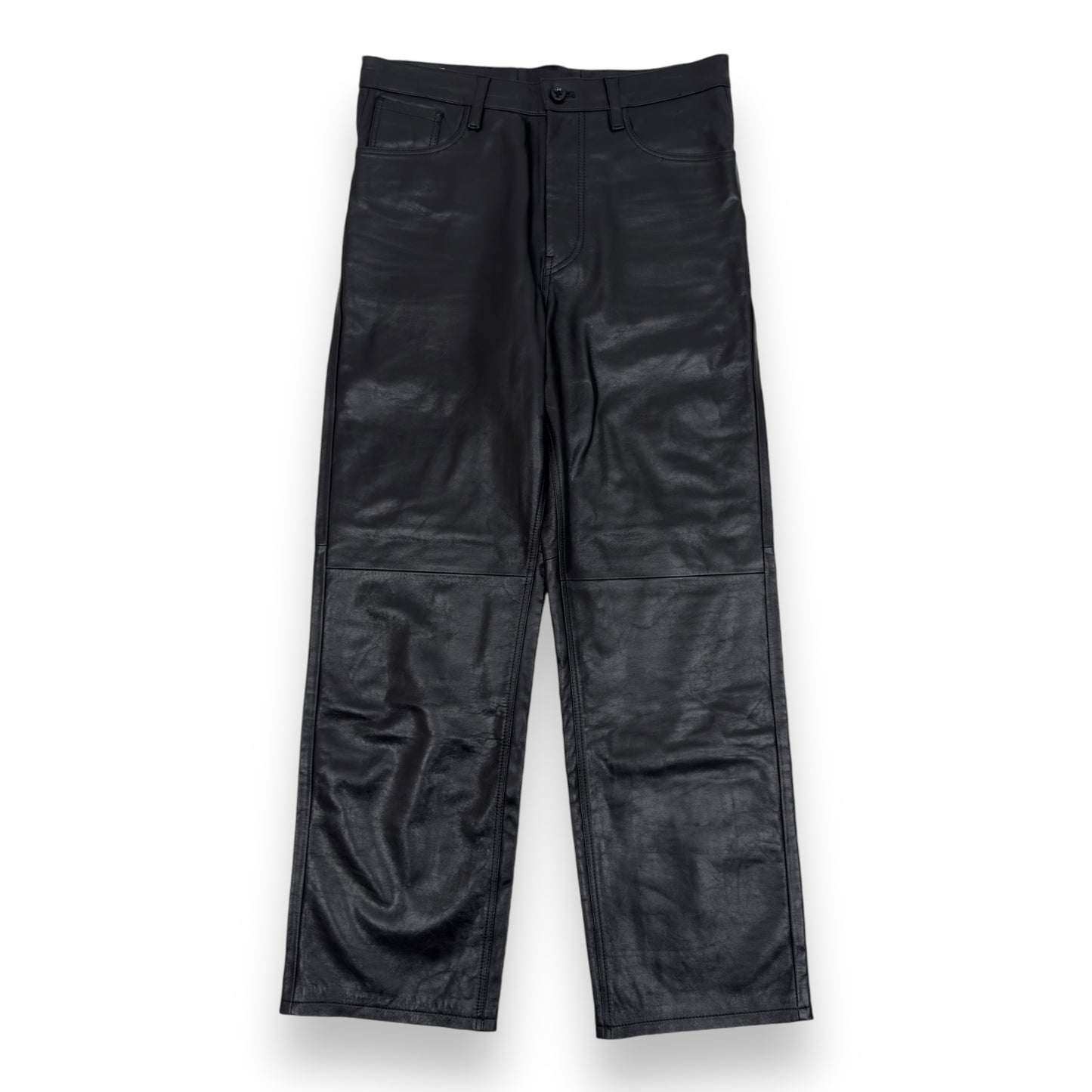 DRIES VAN NOTEN LEATHER STRAIGHT LEG TROUSERS 34"