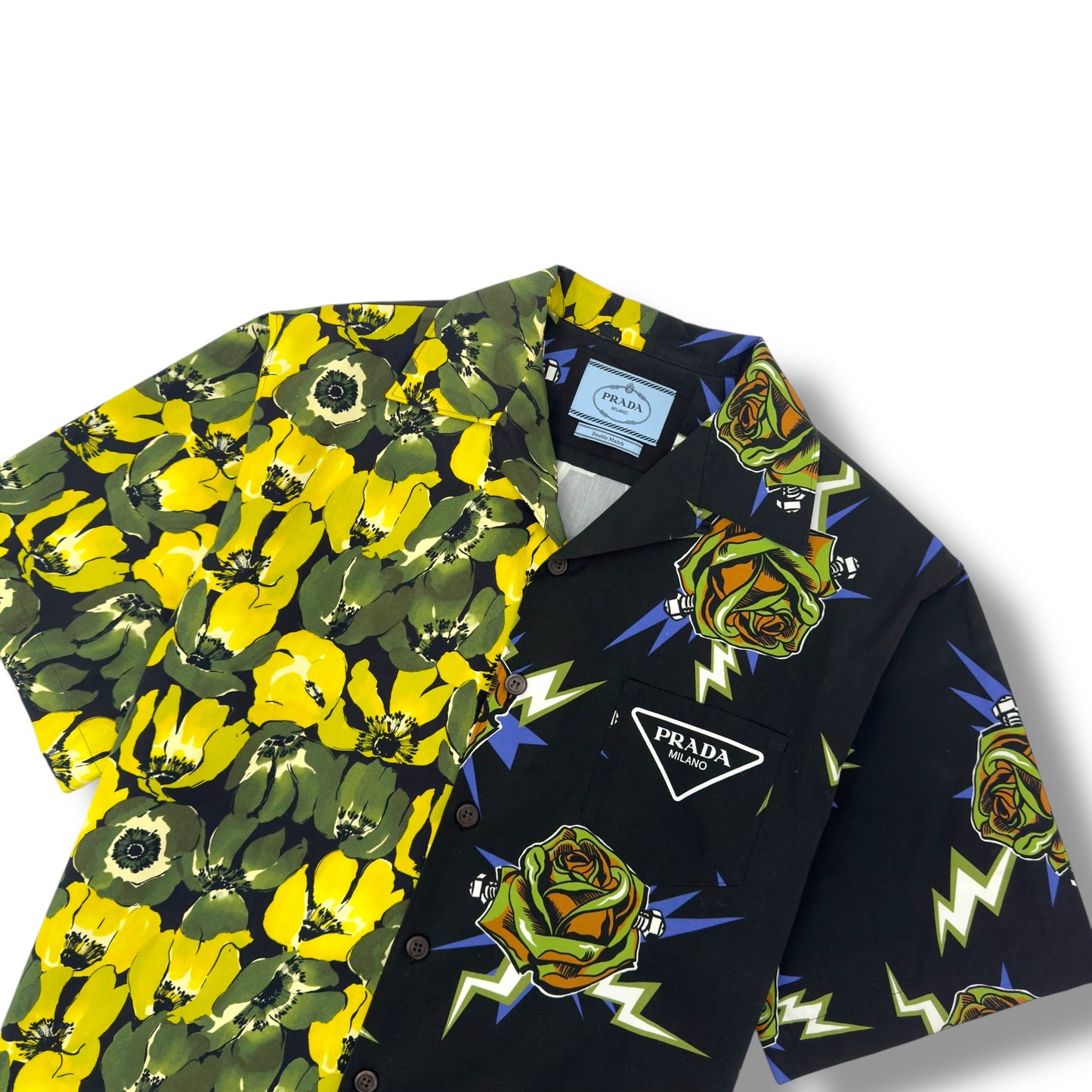 PRADA DOUBLE MATCH BOWLING SHIRT YELLOW / BLACK L