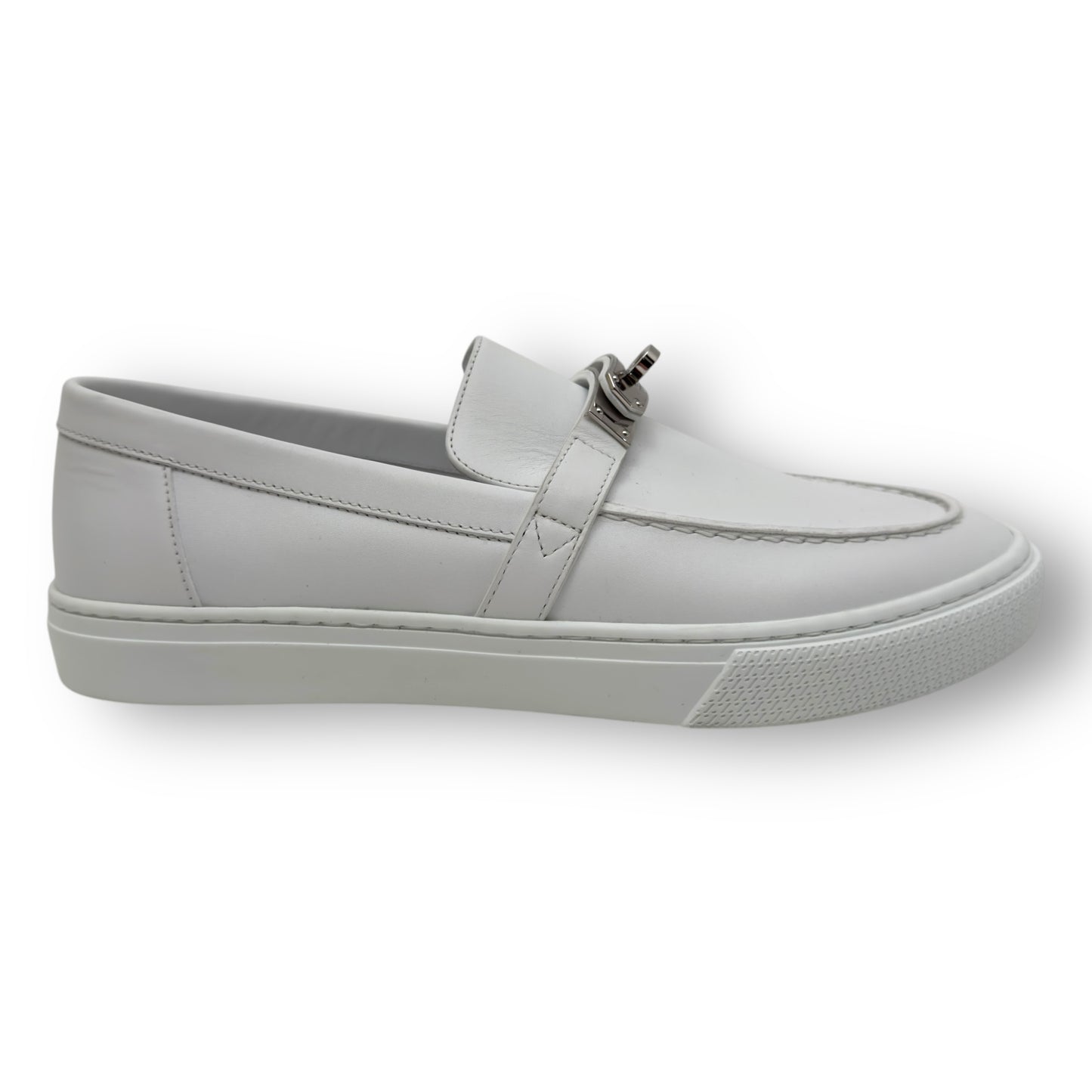 HERMÈS GAME SLIP-ON LEATHER SNEAKER WHITE / SILVER EU42.5 / UK8.5