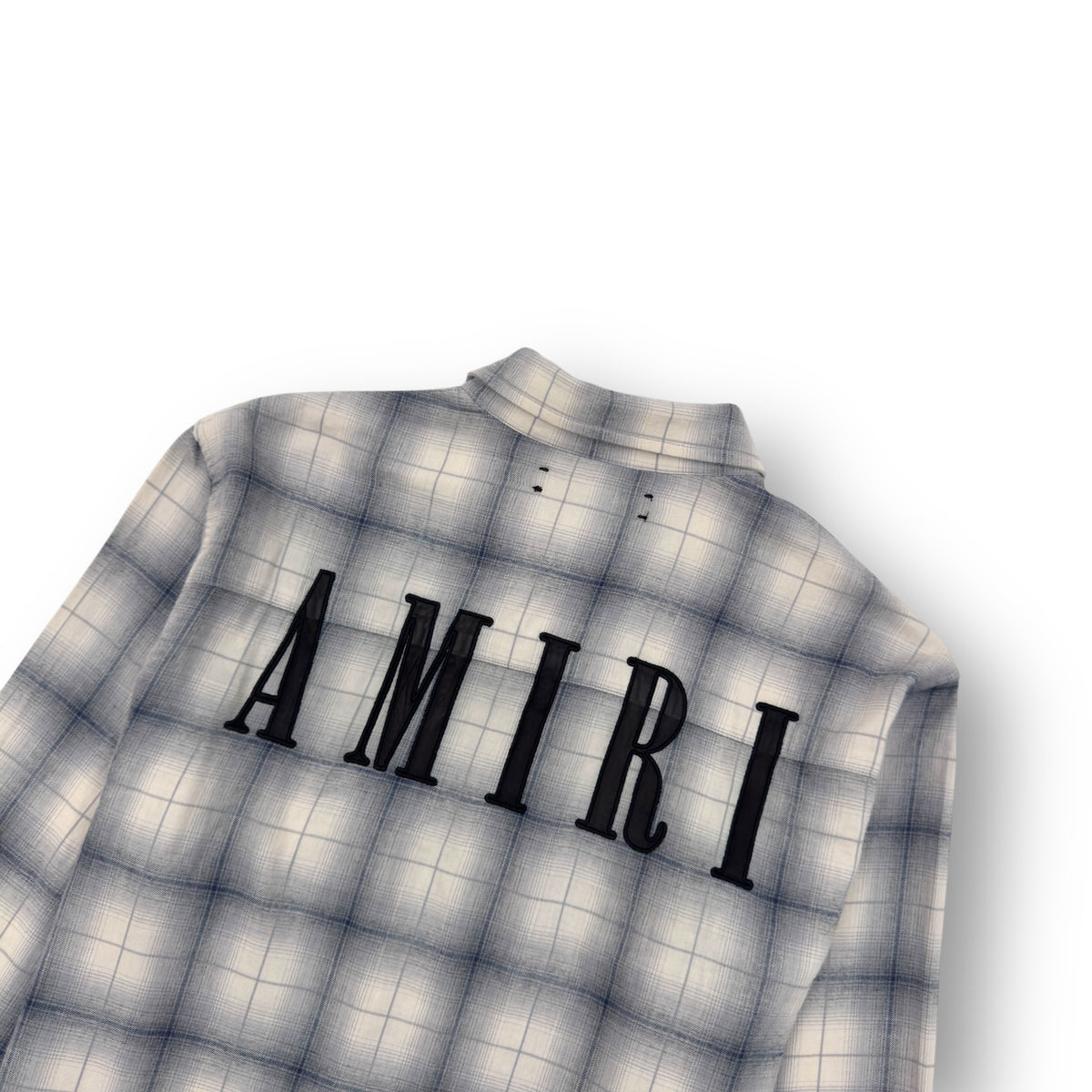 AMIRI FLANNEL LOGO APPLIQUÉ BRUSHED COTTON SHIRT BLUE / BLACK M