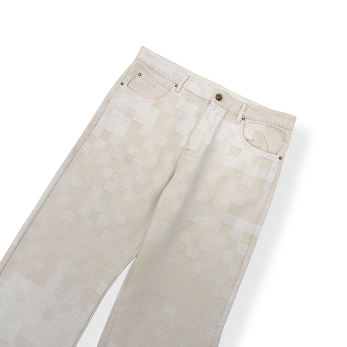 LOUIS VUITTON JACQUARD DENIM SKATE TROUSERS ECRU WHITE W34”