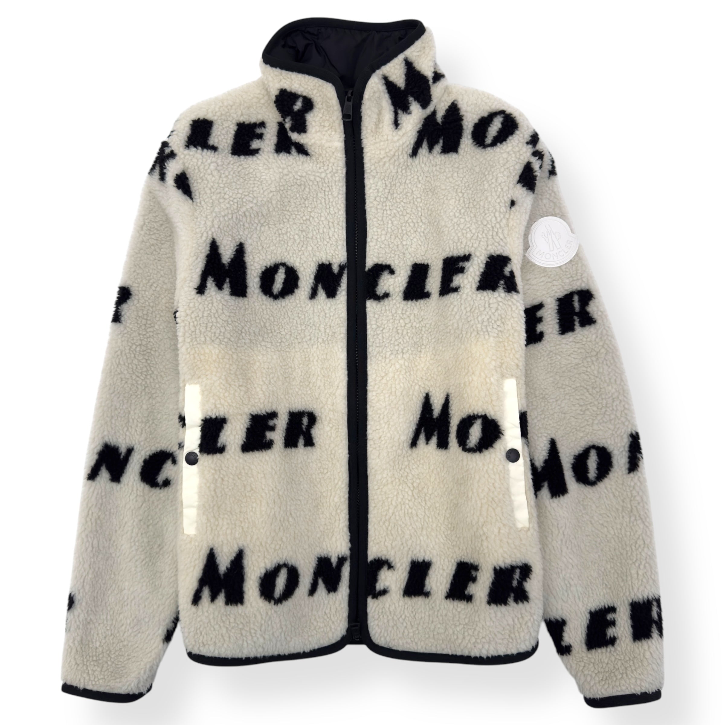 MONCLER REVERSIBLE ALL OVER LOGO FLEECE JACKET WHITE / BLACK S