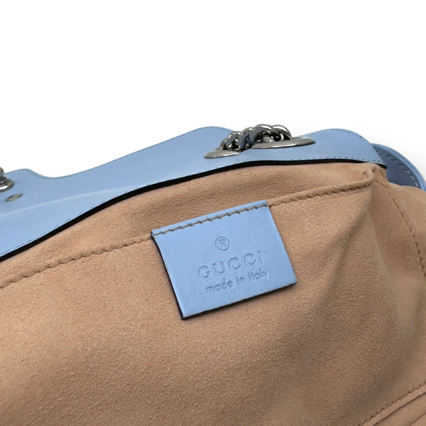 GUCCI CALFSKIN MATELASSE MINI GG MARMONT SHOULDER BAG BLUE