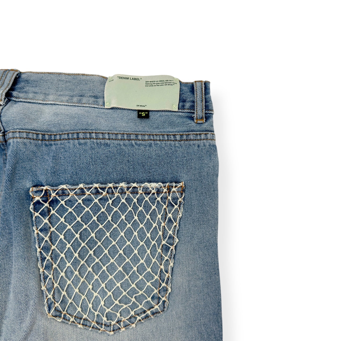 OFF-WHITE BLEACHED DENIM JEANS BLUE / WHITE W34”