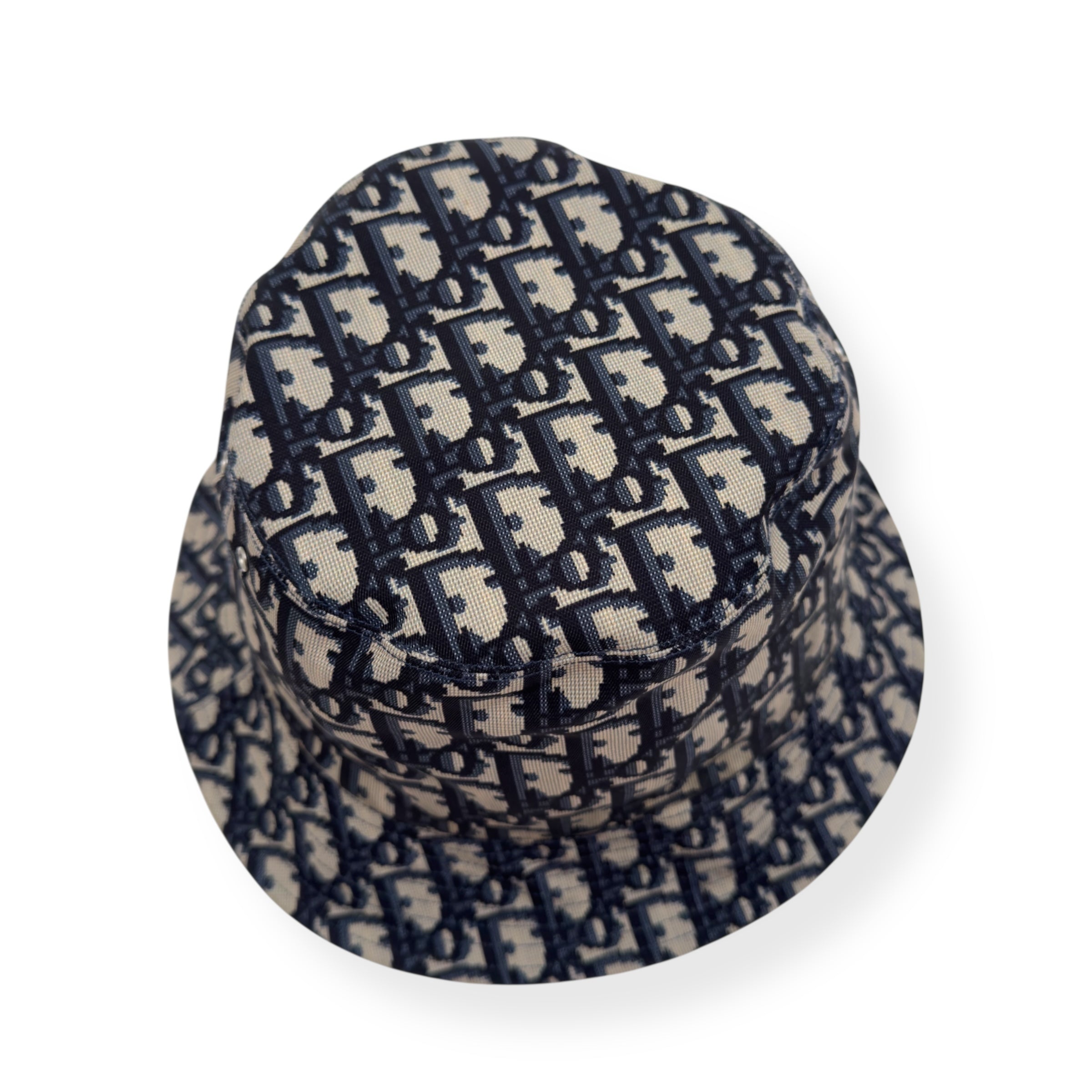DIOR REVERSIBLE TEDDY-D SMALL BRIM BUCKET HAT NAVY / BEIGE M