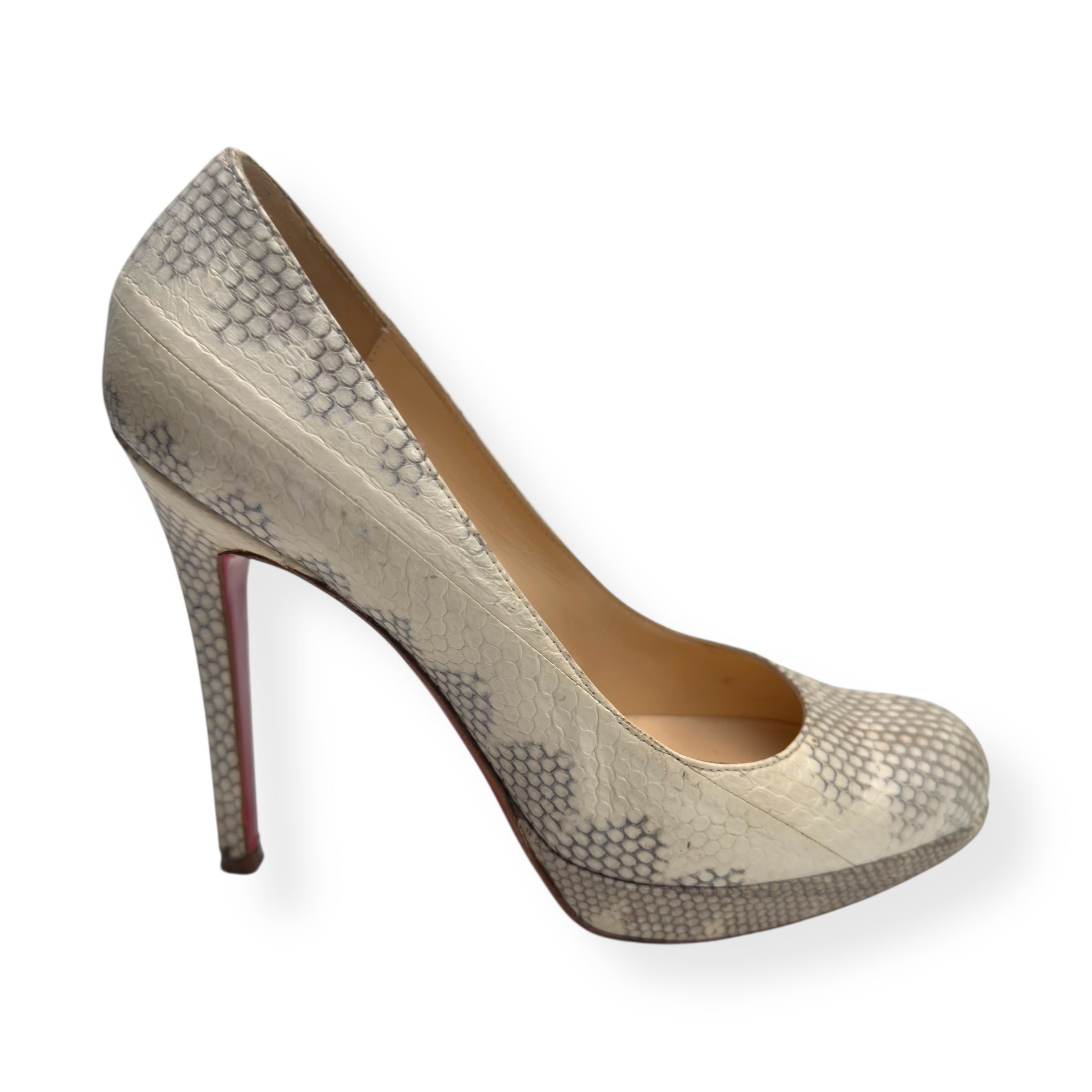 CHRISTIAN LOUBOUTIN 140MM ROCCIA WATER SNAKE BIANCA PUMPS 36 / UK3