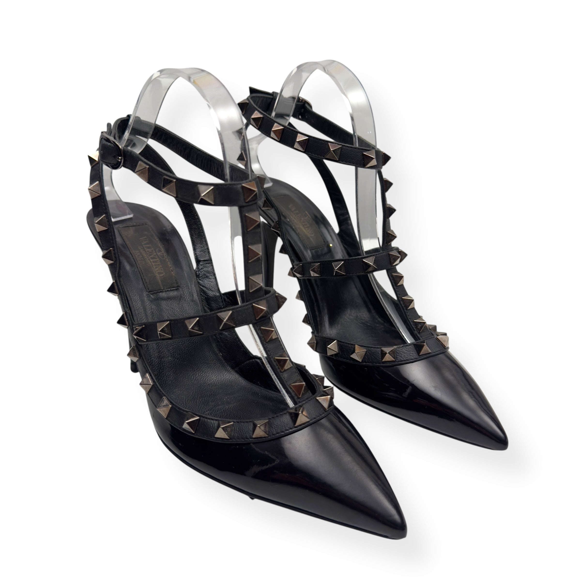 VALENTINO GARAVANI ROCKSTUD PATENT LEATHER HEELS NOIR 38 / UK5