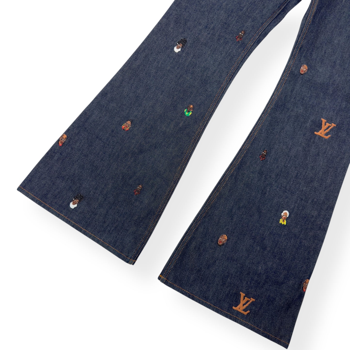 LOUIS VUITTON EMBROIDERED BOOTCUT DENIM TROUSERS INDIGO BLUE W30”