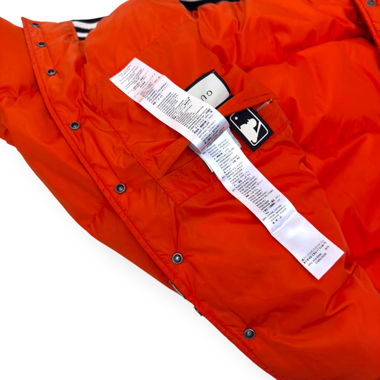 GUCCI NY YANKEES GOOSE DOWN PUFFER BOMBER JACKET ORANGE 46 / S