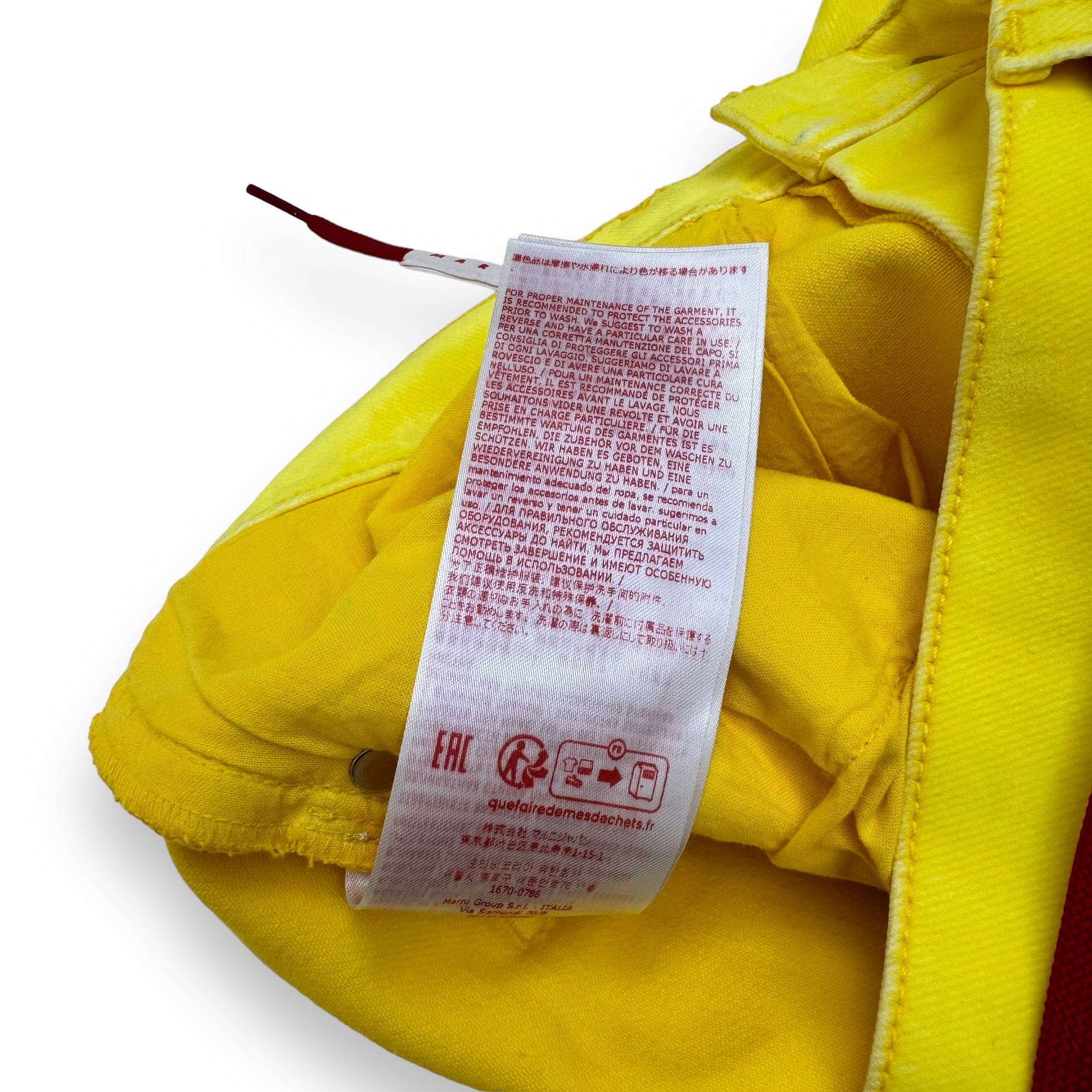 MARNI LOGO-PATCH STRETCH-COTTON FLARED TROUSERS YELLOW 34”