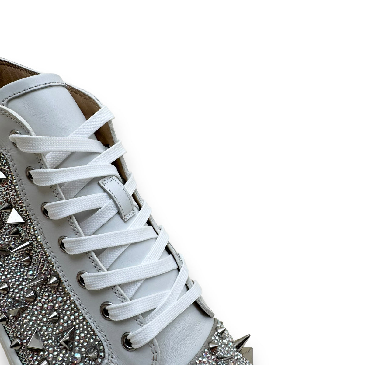 CHRISTIAN LOUBOUTIN PIK SPIKE HIGH TOP SNEAKER WHITE / SILVER UK8
